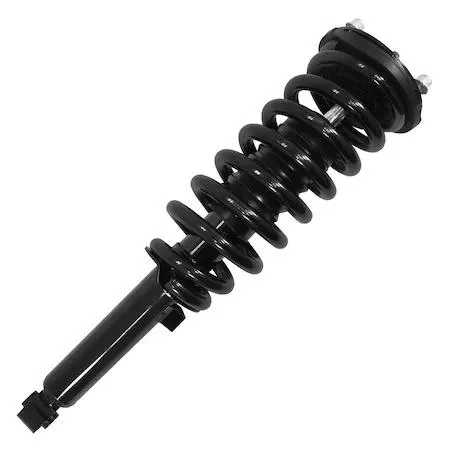 Unity 11653 front left complete strut assembly, silver metal coil spring and strut unit with black top mount and hardware