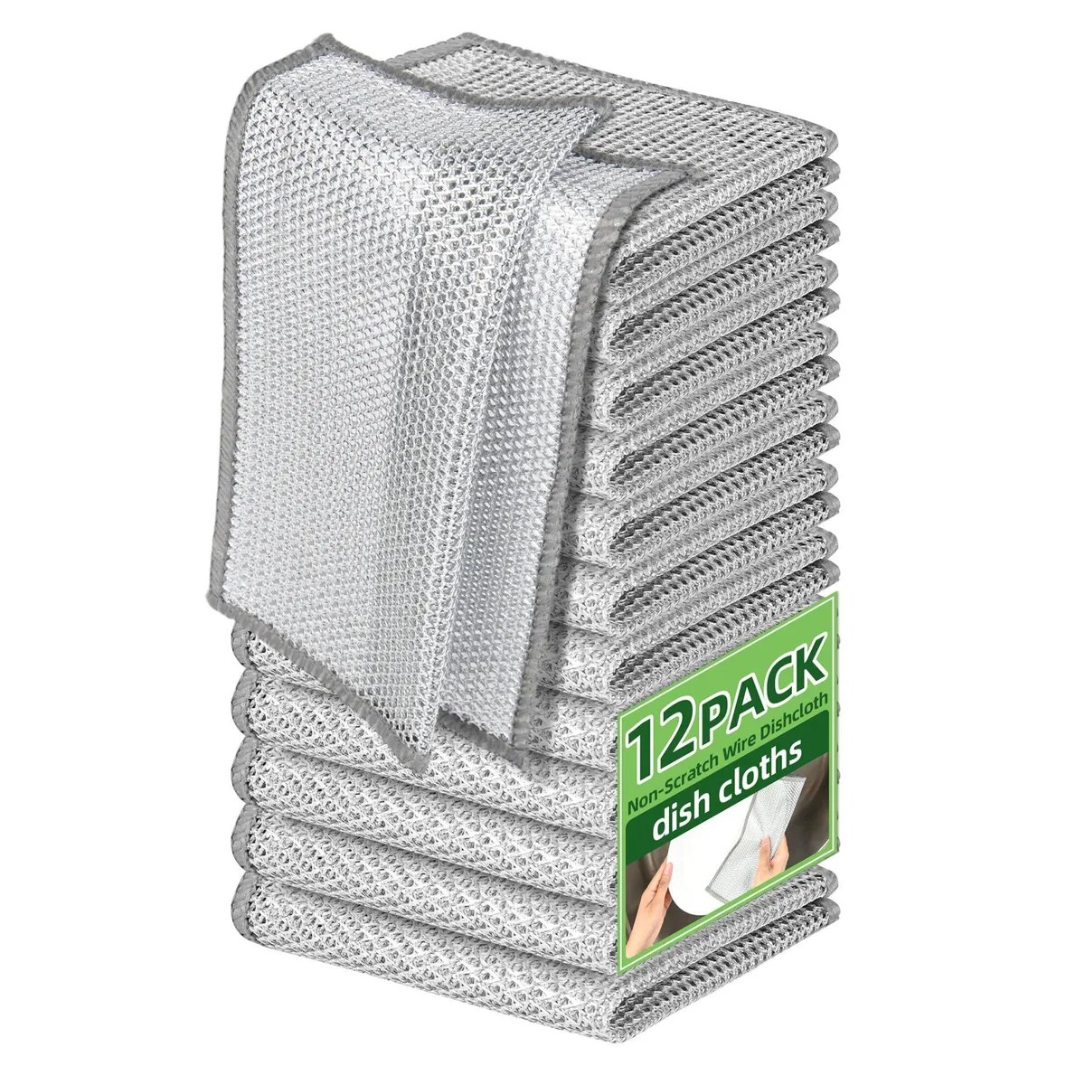 White stainless steel wire dishcloths, square mesh, 12 pack, 7.87 inch each