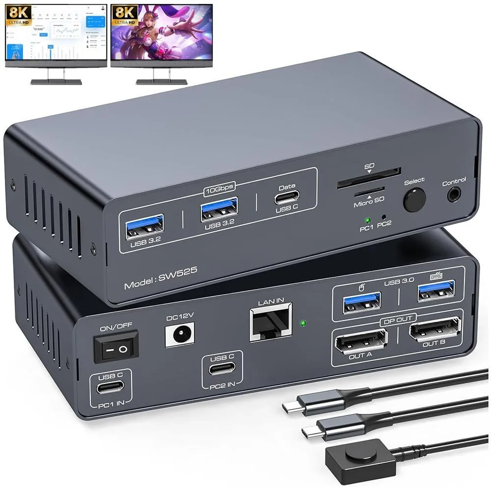 WRIARICH WRIARICH 4K@120Hz 12-in-1 USB-C KVM Switch Dual DP 1.4 1GbE 10Gbps USB 3.2 — product photo