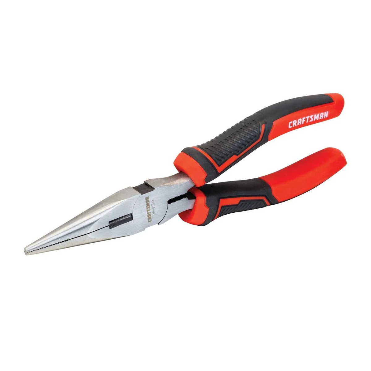Eight-inch chrome long-nose pliers with bi-material grips