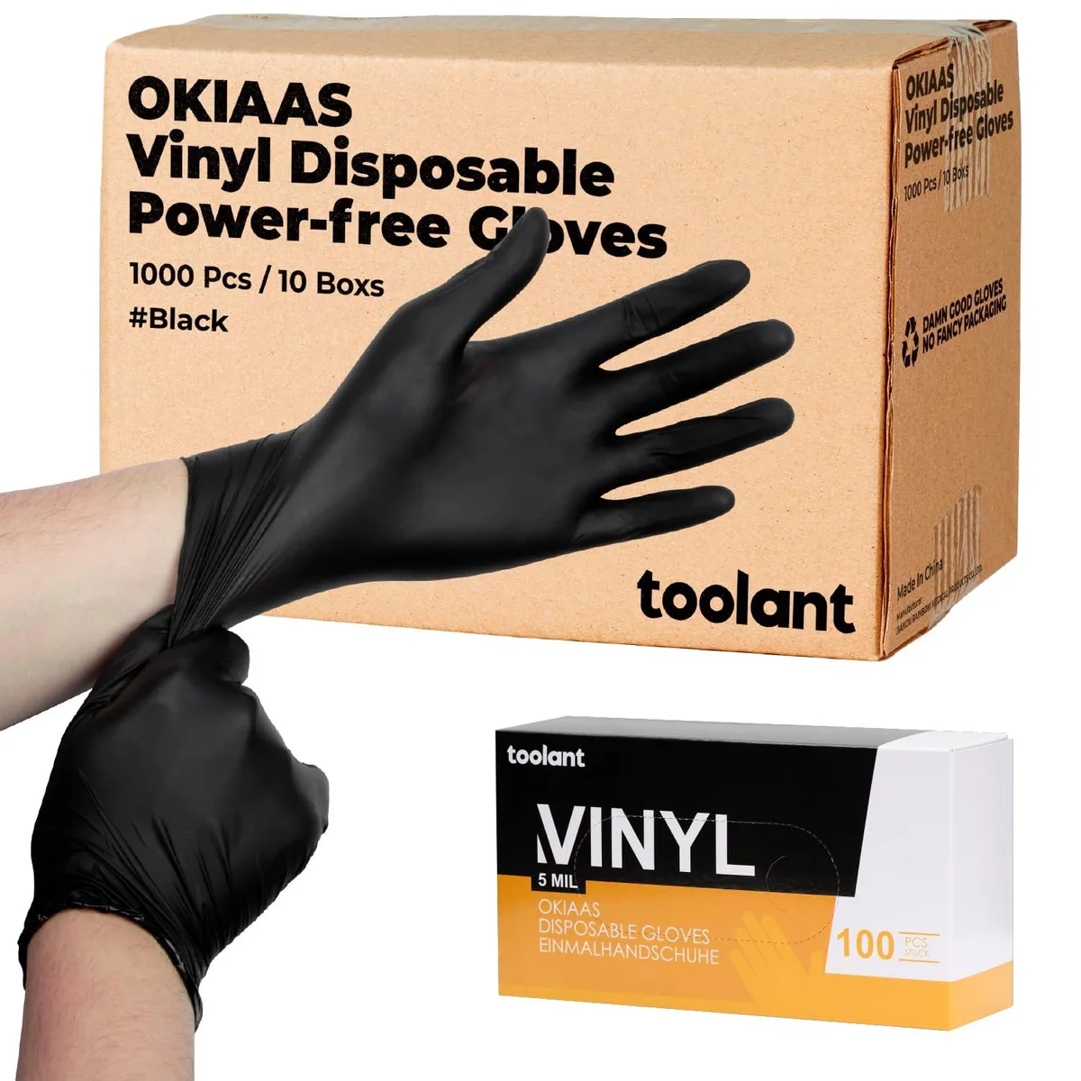 Box of 50 black vinyl disposable gloves, large size