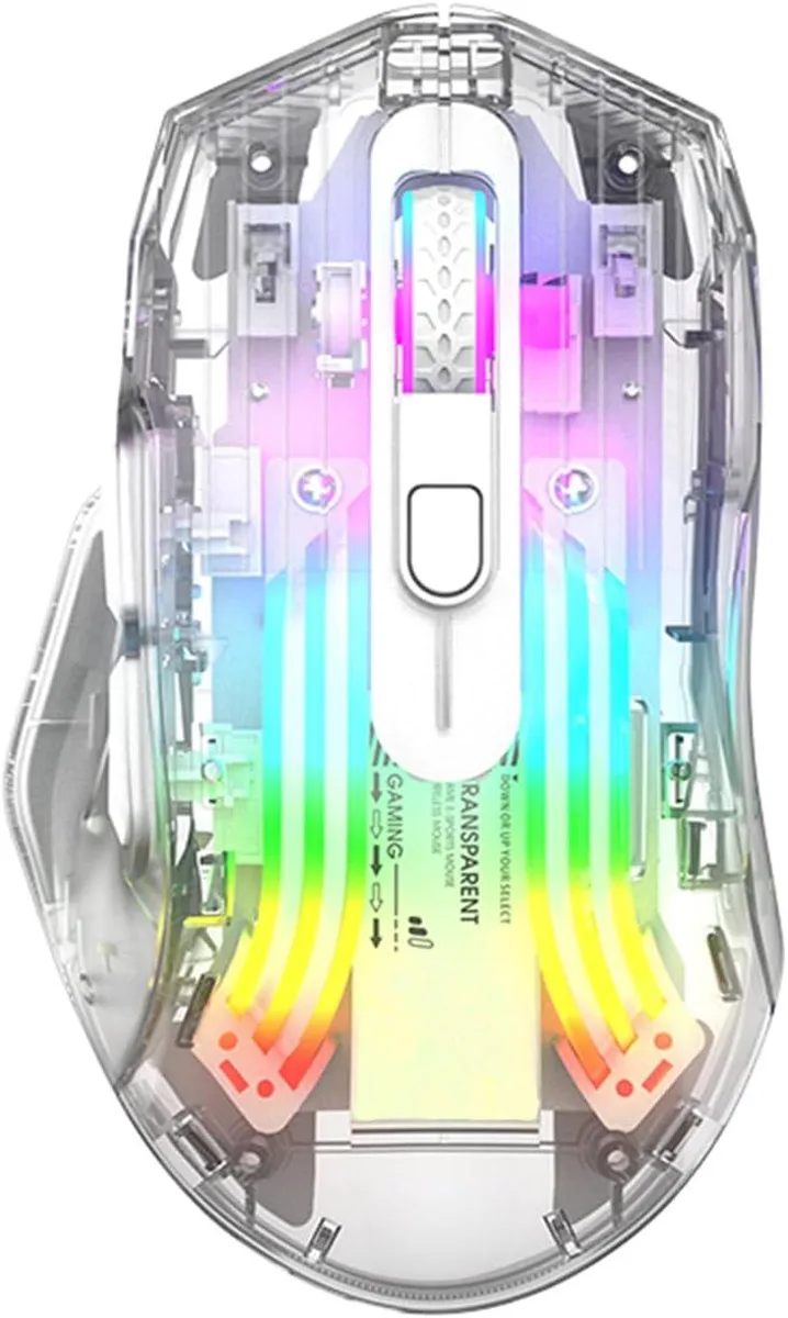 AUTYUE AUTYUE Wireless Gaming Mouse Transparent Crystal White 3600 DPI 7 Button — product photo