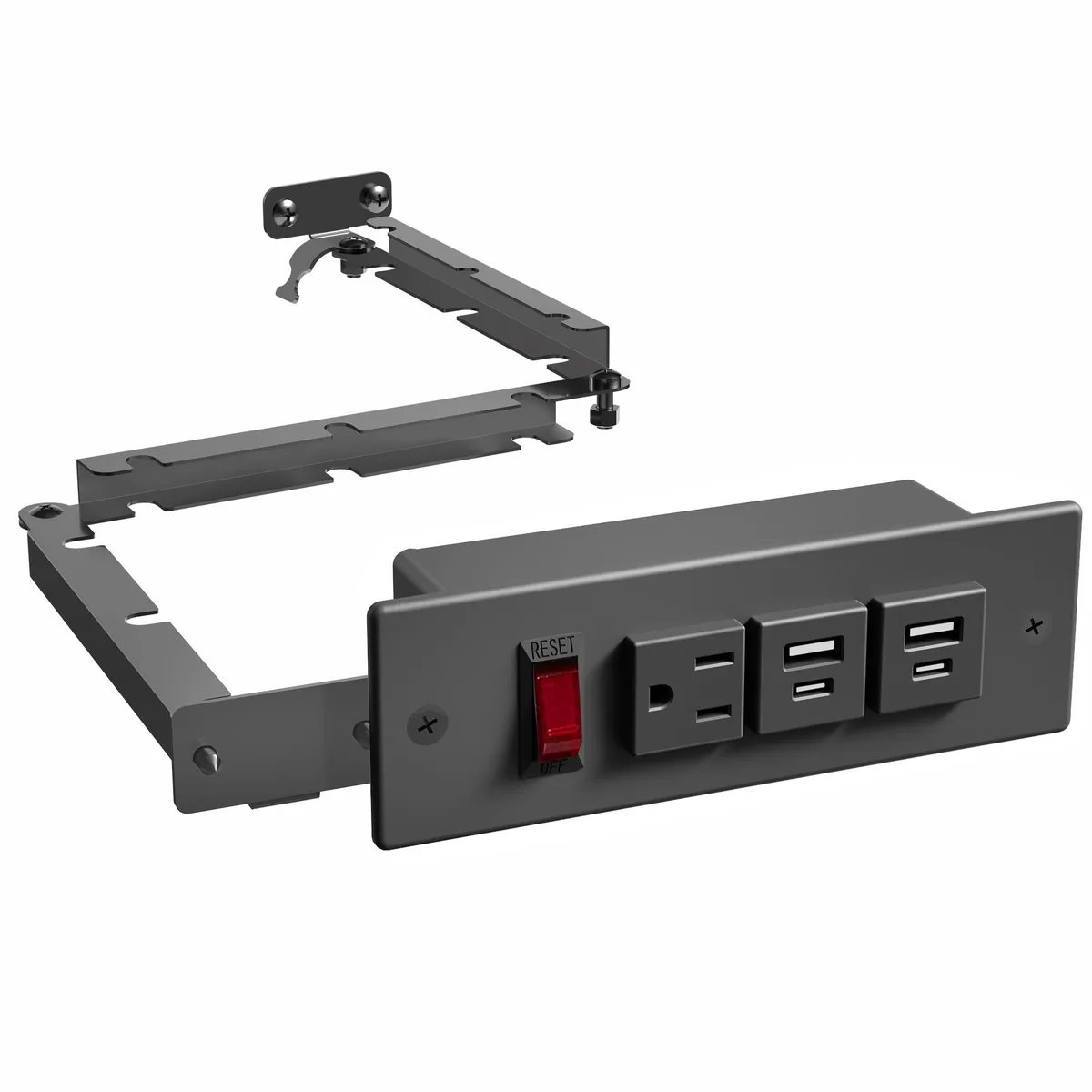 VIVO VIVO LF-DOC1 In-Drawer Power Strip Black 2 USB-A 2 USB-C 1 AC 110V 10W 5V 2.1A 6.8x1.8x1.8in 1.2lbs — product photo