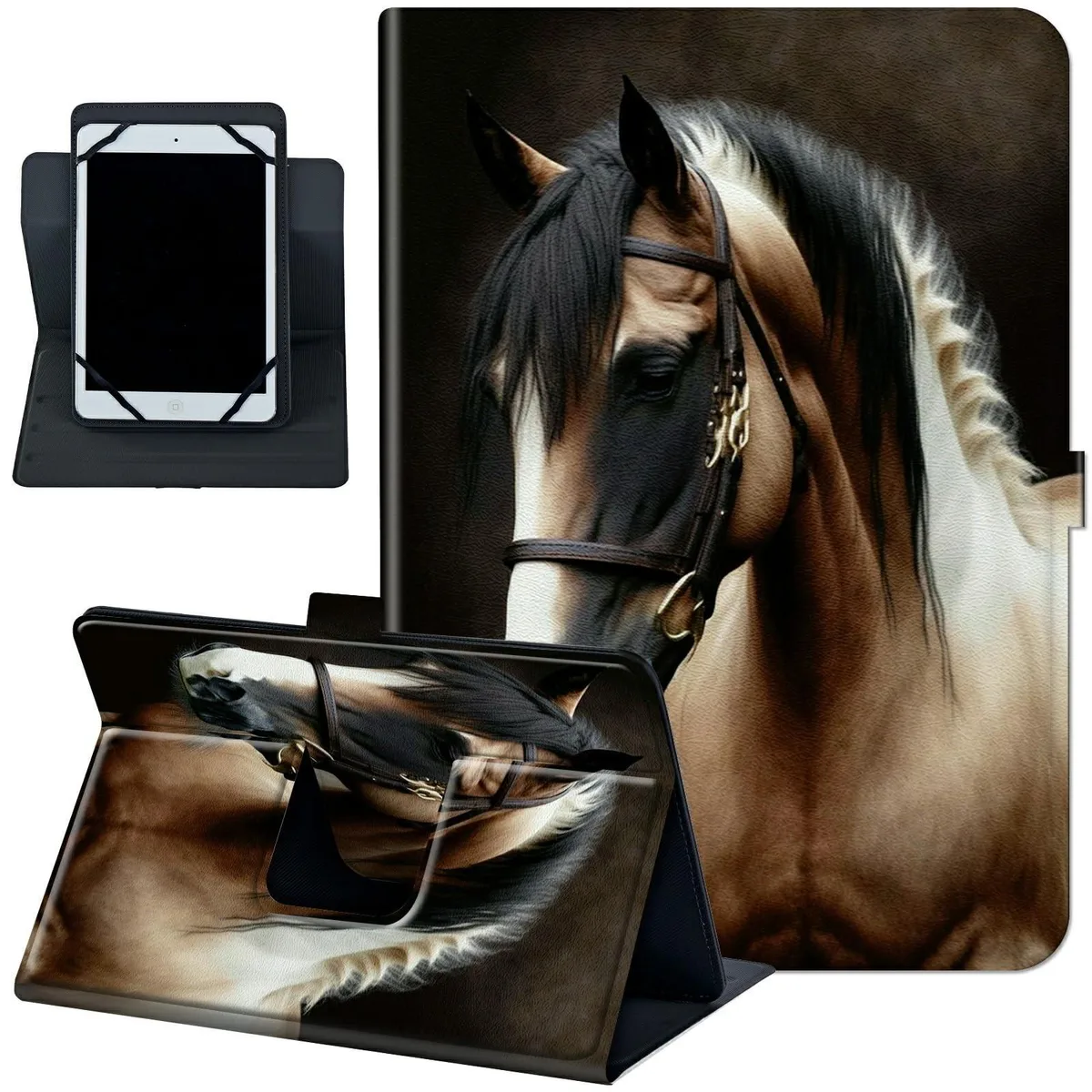 ARCTIC ARCTIC Universal Tablet Case 9.6-10.5" 360° Rotating Stand PU Leather Horse Print 2 in 1 accessory — product photo