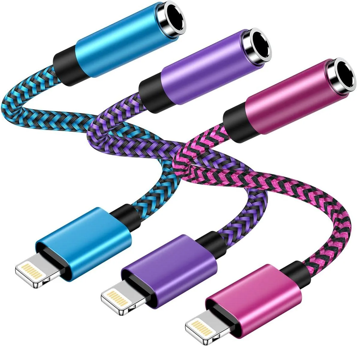 JPWEB JPWEB 3-Pack Lightning to 3.5mm Audio Adapter Braided — product photo
