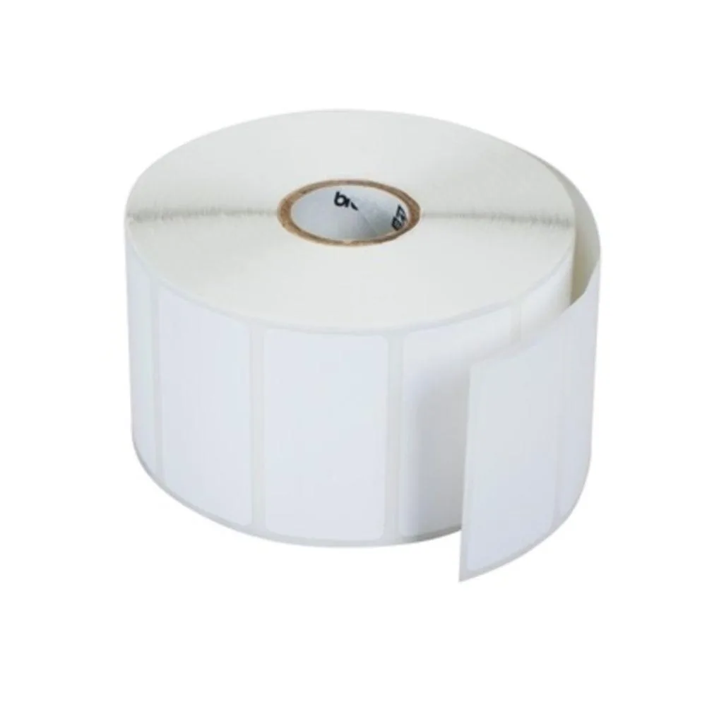White rectangular die-cut label roll, two by one inch, 525 labels, three-quarter inch core
