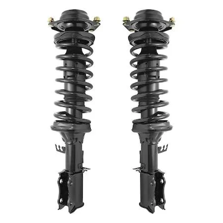 Two silver front strut assemblies with springs and mounts