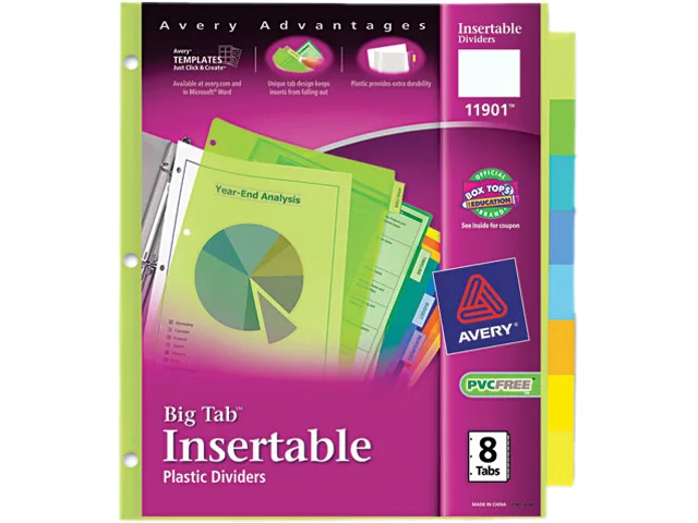 Avery Avery 11901 WorkSaver Big Tab Plastic Dividers 8-Tab Letter Multicolor card filing — product photo