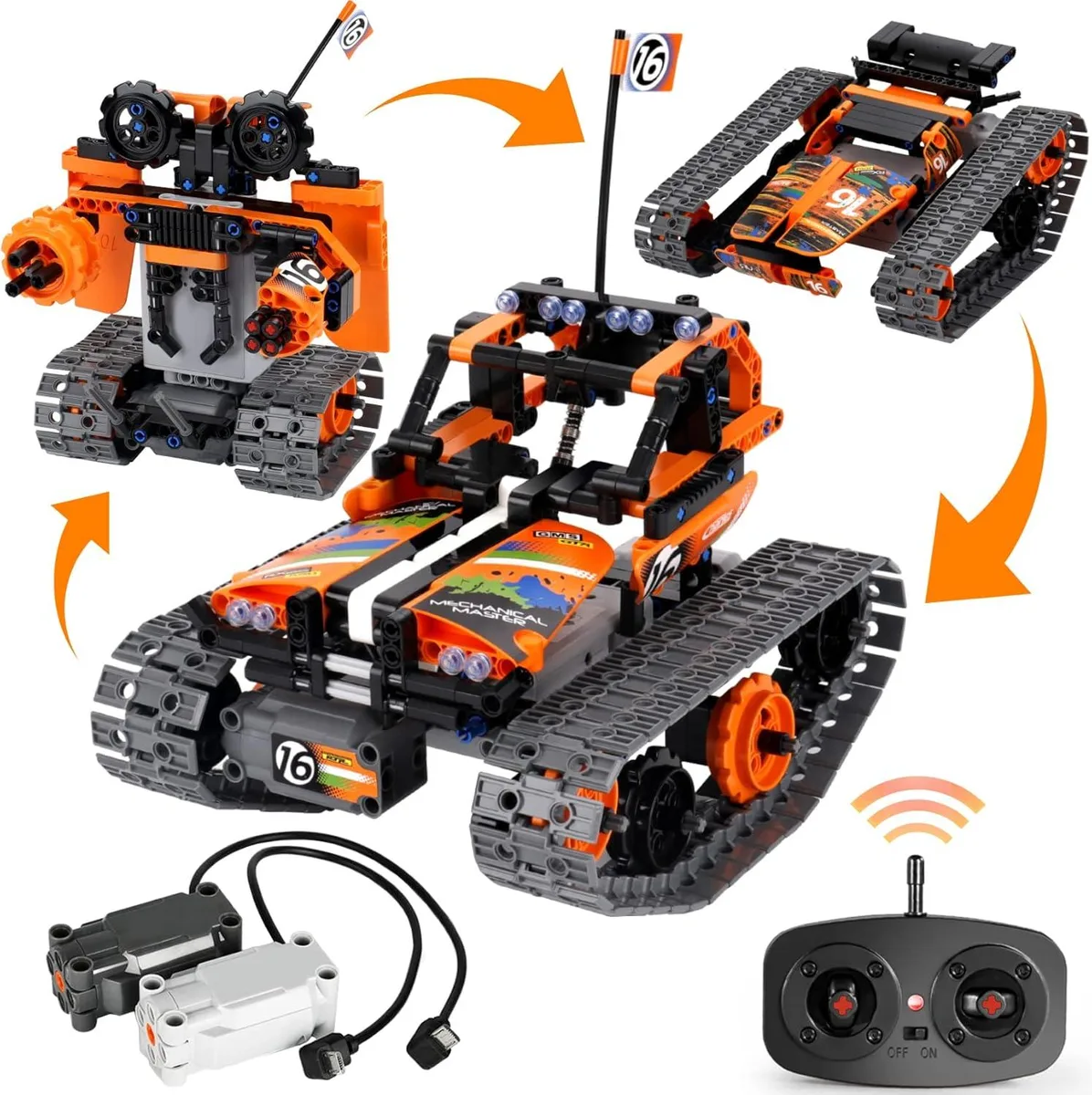 usbroway usbroway 3-in-1 RC Tracked Racer Tank Robot Building Kit 392pcs Orange — product photo