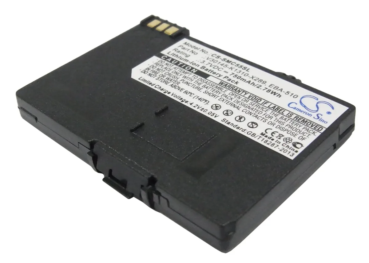 Small rectangular lithium-ion battery pack with silver label, 750mAh 2.78Wh