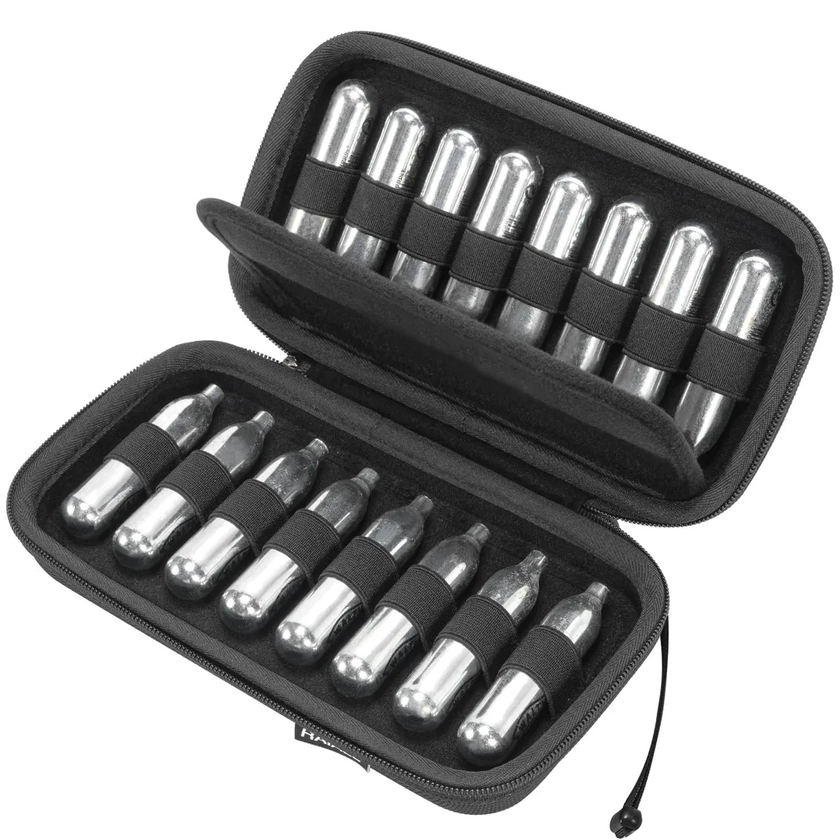 Black hard-shell EVA case with 16 elastic loops and hand strap