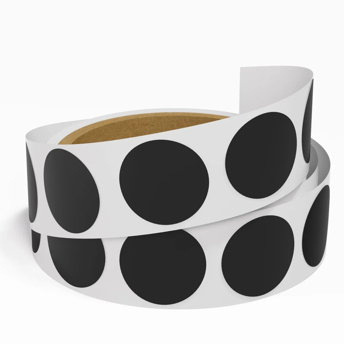 Ten round black NFC stickers on a sheet, 25 mm diameter, smooth glossy PET finish, self-adhesive backing