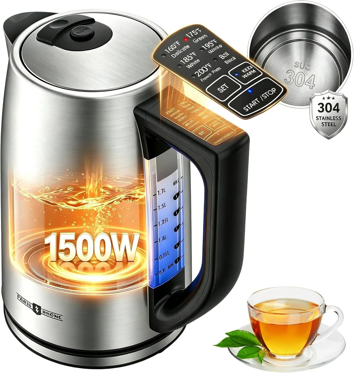  PARIS RHÔNE EK023 1.7L Electric Tea Kettle 6 Presets 1500W Strix — product photo