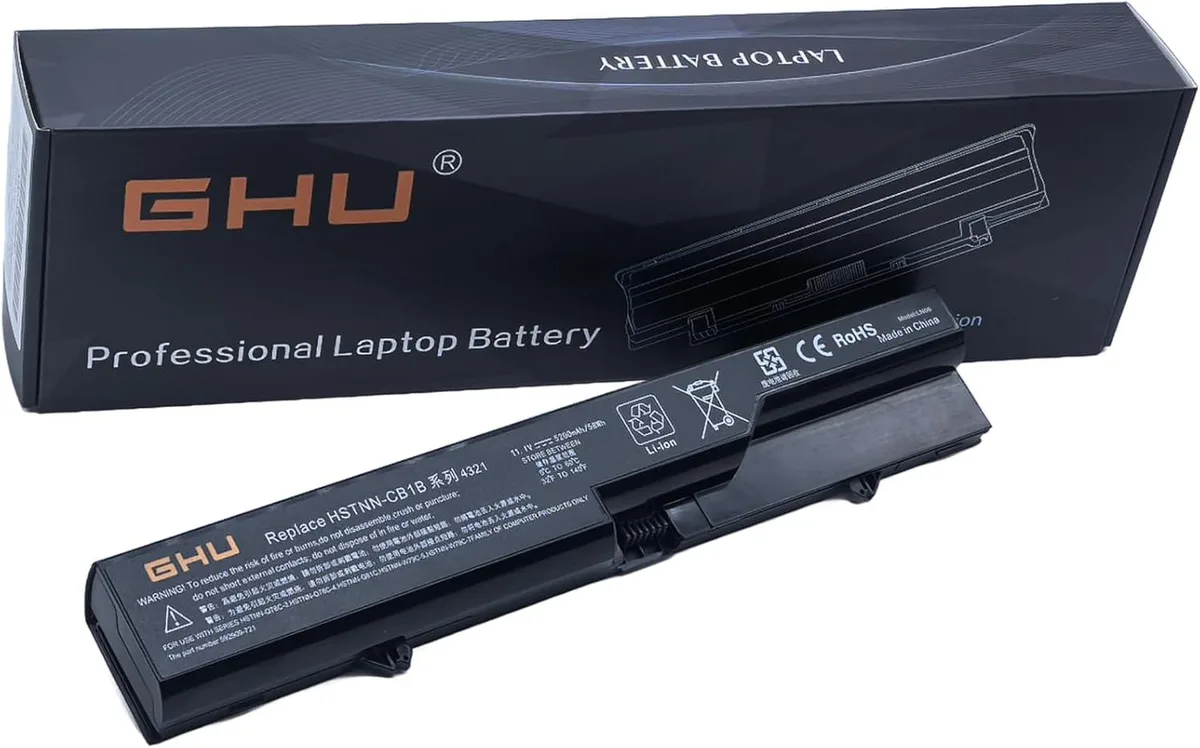 Rectangular black laptop battery with label showing model PH06 and 58 Wh rating