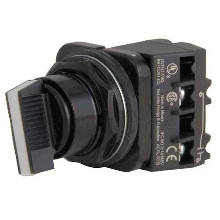 Black 30 mm selector switch with lever operator and silver zinc bezel