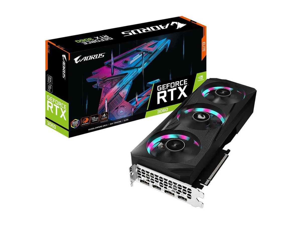 GIGABYTE GIGABYTE AORUS GeForce RTX 3060 ELITE 12G graphics card — product photo