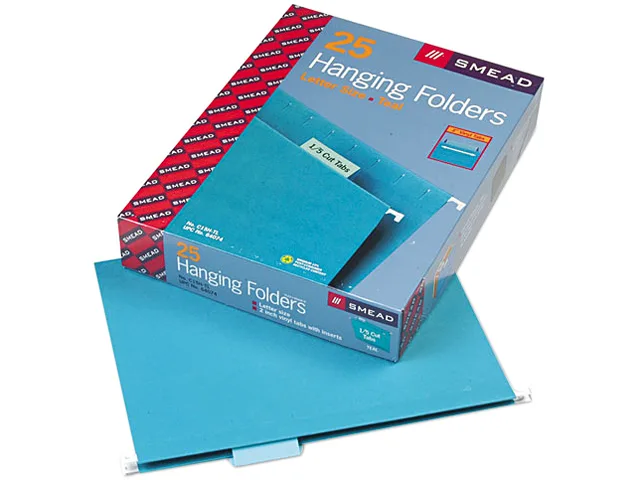Smead Smead 64074 hanging file folders, teal, 1/5 tab, 11 point stock, 25 per box — product photo