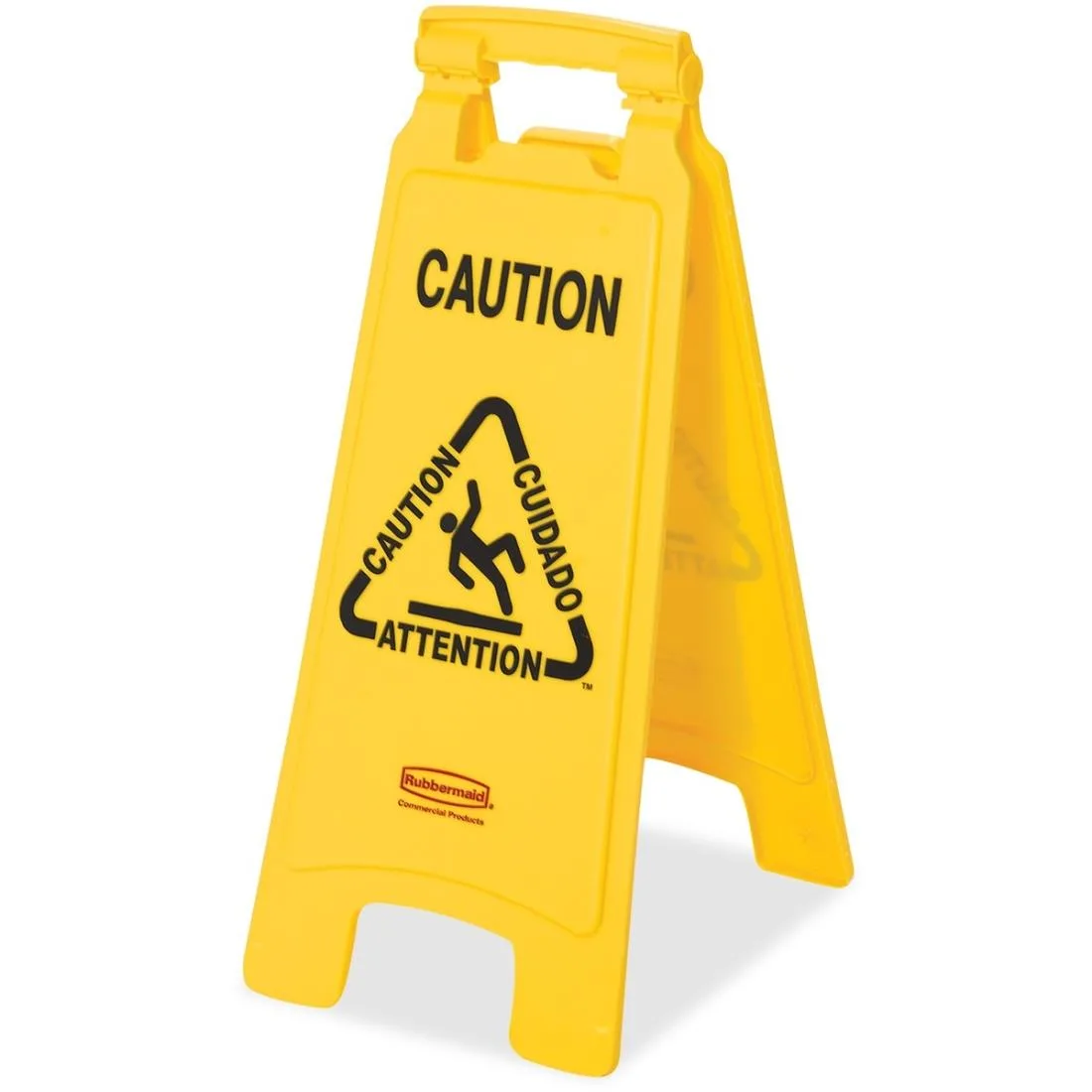 Rubbermaid Rubbermaid 611200YWCT Multi-Lingual Caution Floor Sign 25" x 11" x 12" Yellow 6 Pack — product photo