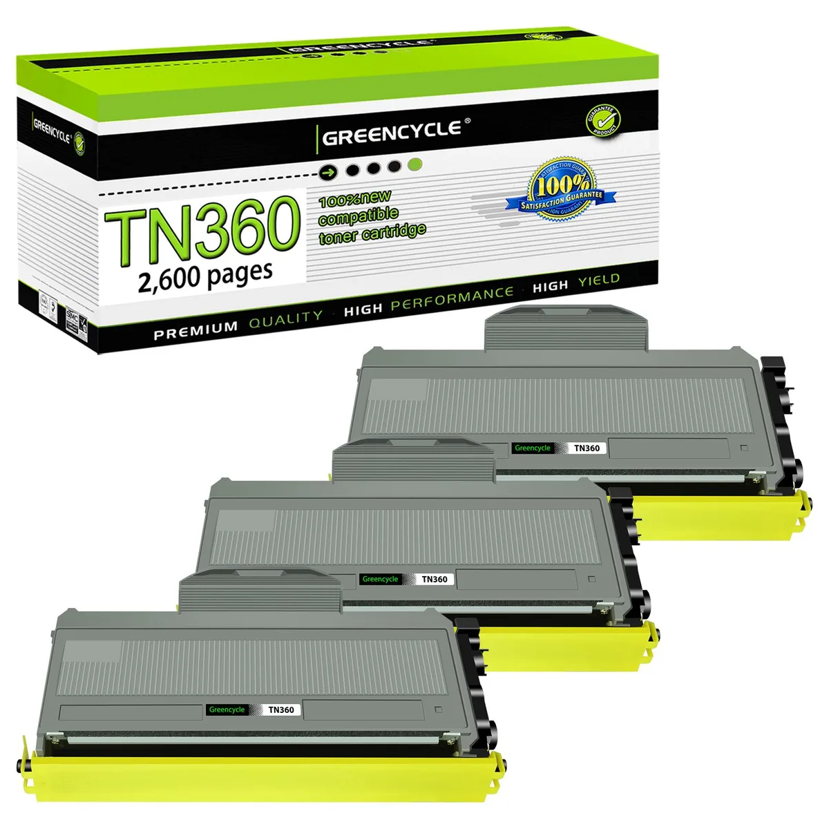 GREENCYCLE GREENCYCLE TN360 Black High Yield Toner Cartridge 2600 Pages 3 Pack — product photo