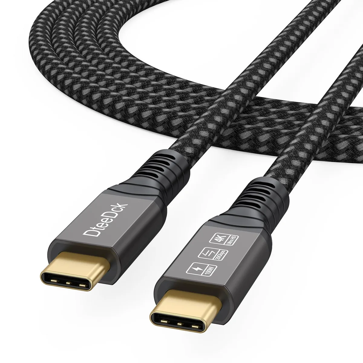 DteeDck BK32 USB C 3.2 Cable 6ft 20Gbps 100W Grey — product photo