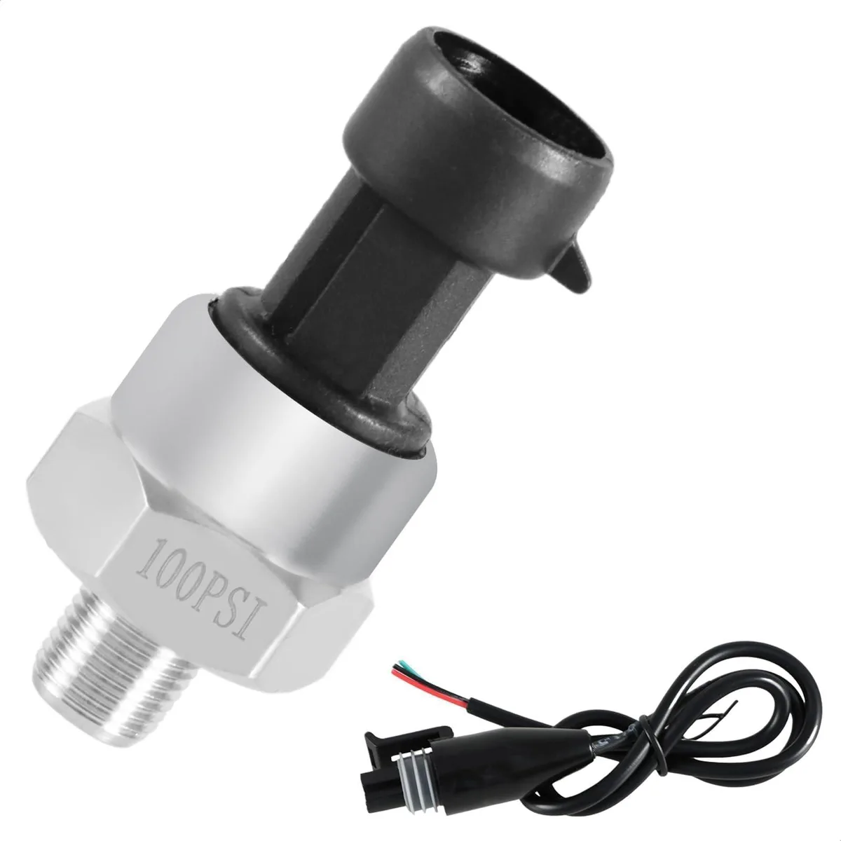 Stainless steel pressure transducer with connector harness and 1/8 NPT thread