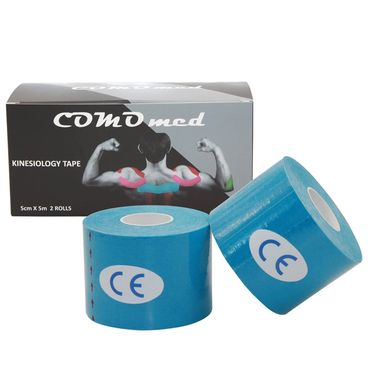COMOmed COMOmed Kinesiology Tape Blue 2 in x 16.5 ft 2 Rolls Cotton Latex Free — product photo