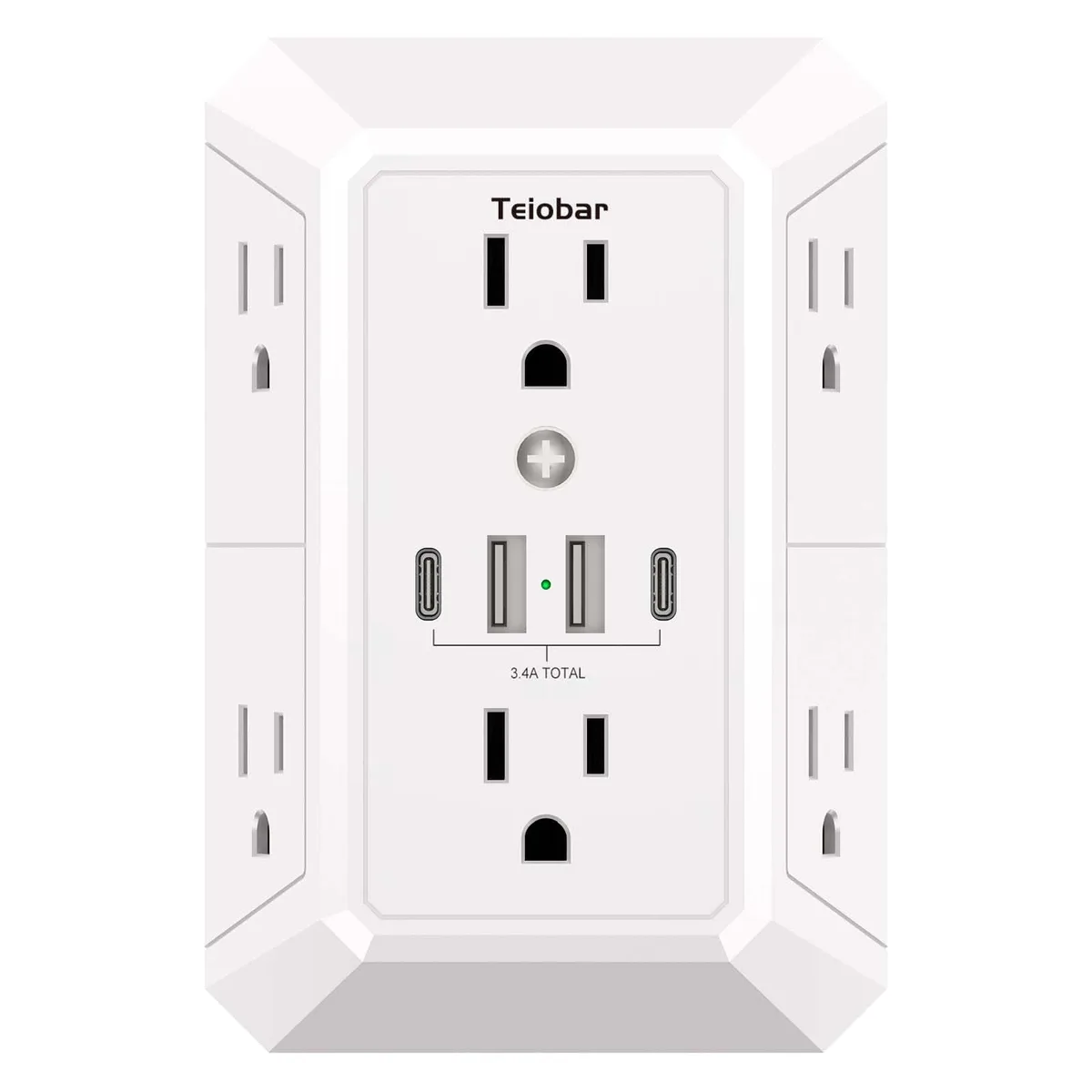  Multi Plug Wall Outlet Surge Protector 6 Outlet 4 USB Ports 2 USB-C 1680 Joules White — product photo