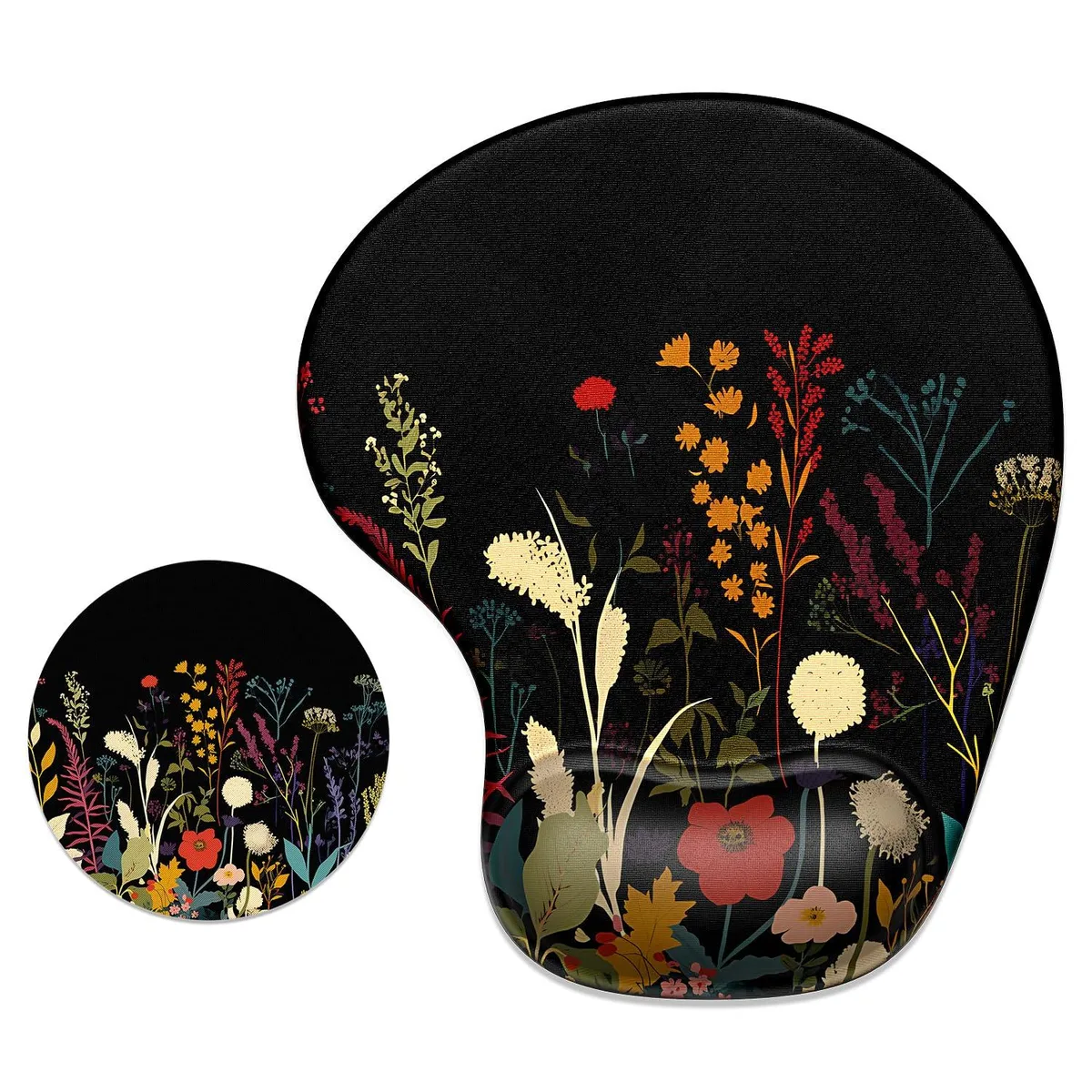  ITNRSIIET Ergonomic Mouse Pad Coaster Set Gel Wrist Support Pretty Flowers Plants 9.5 x 8.3 inches — product photo
