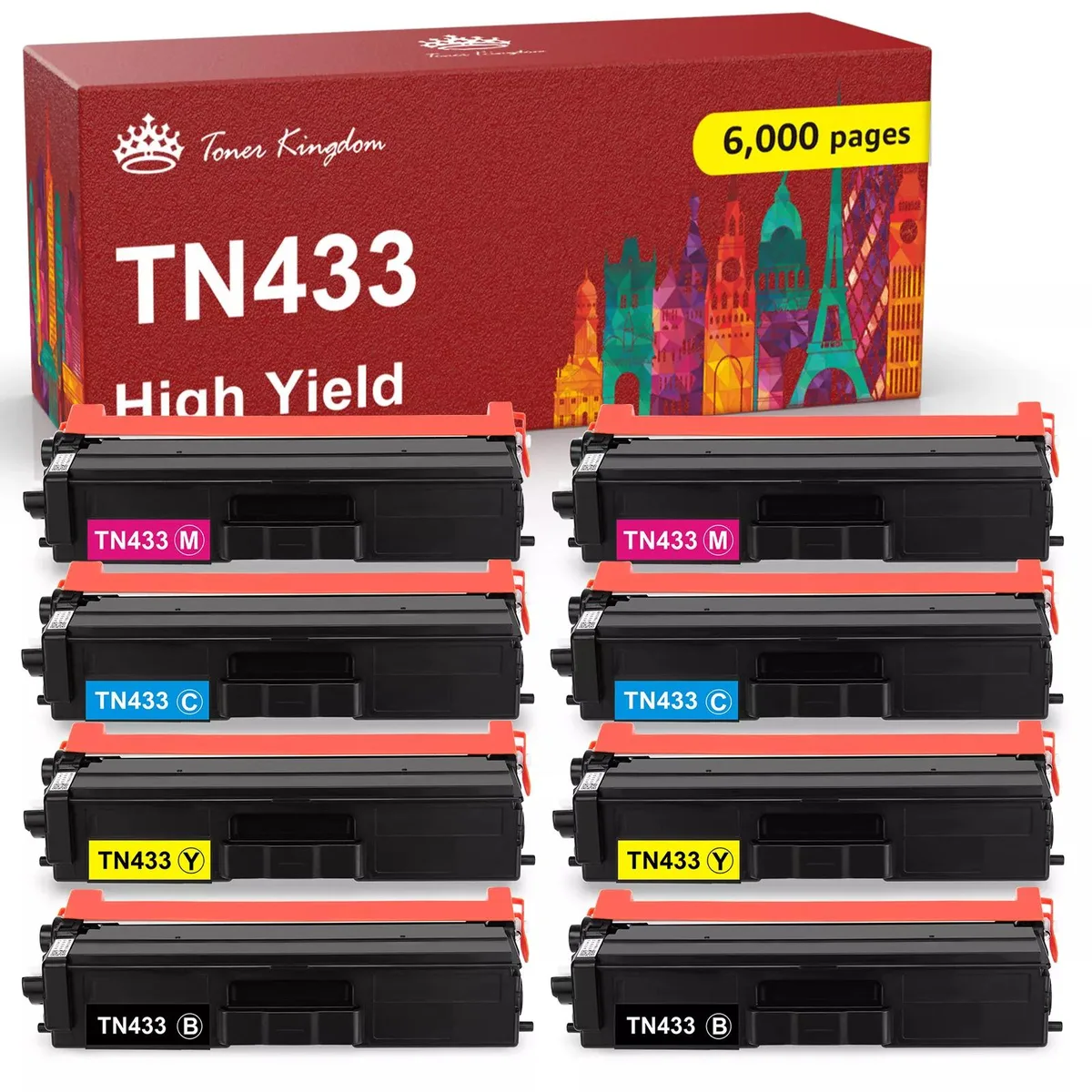 V4ink V4ink TN433 8PK Toner Cartridge Set for Brother HL-L8360CDWT MFC-L8900CDW — product photo