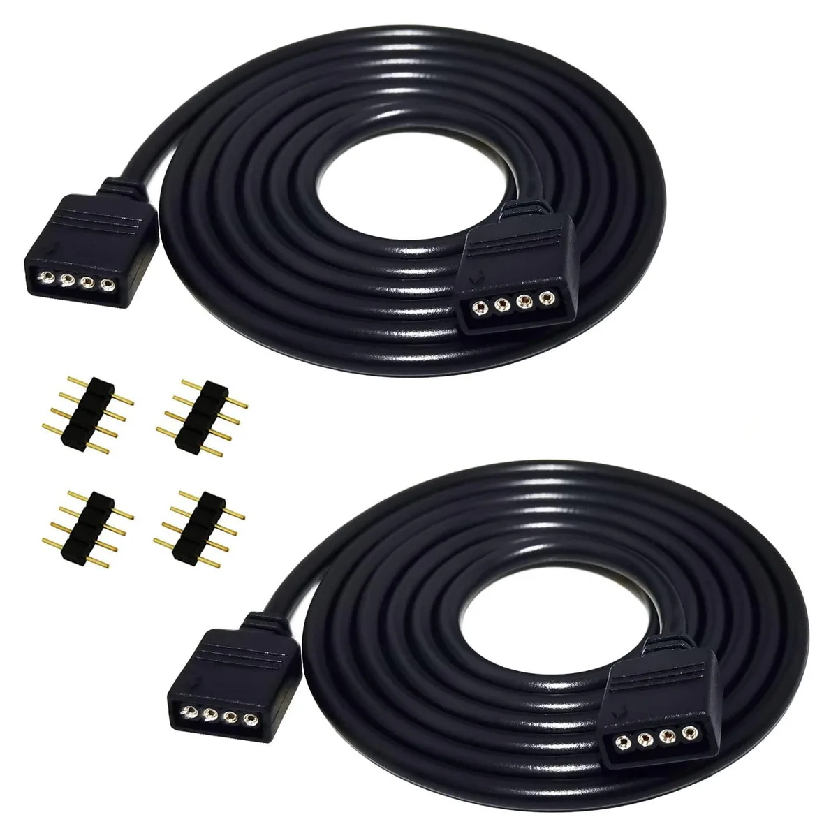  2pcs 2m 6.6ft 4 Pin RGB LED Strip Extension Cable Black — product photo