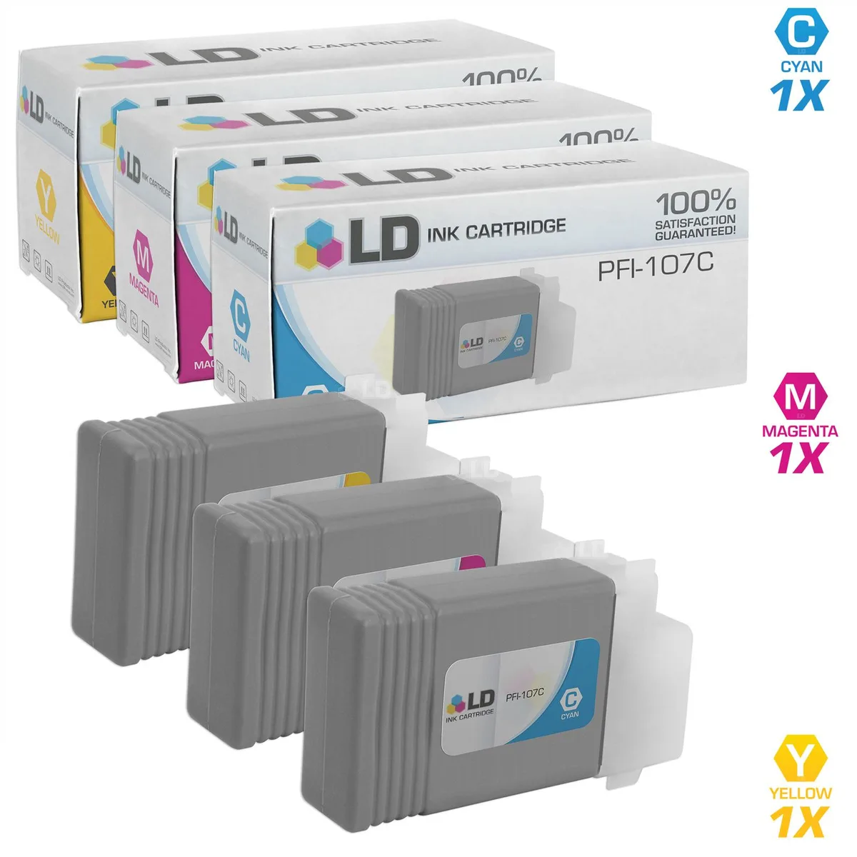 LD Products LD Products Compatible Ink Cartridge PFI-107 Cyan Magenta Yellow 3-Pack — product photo