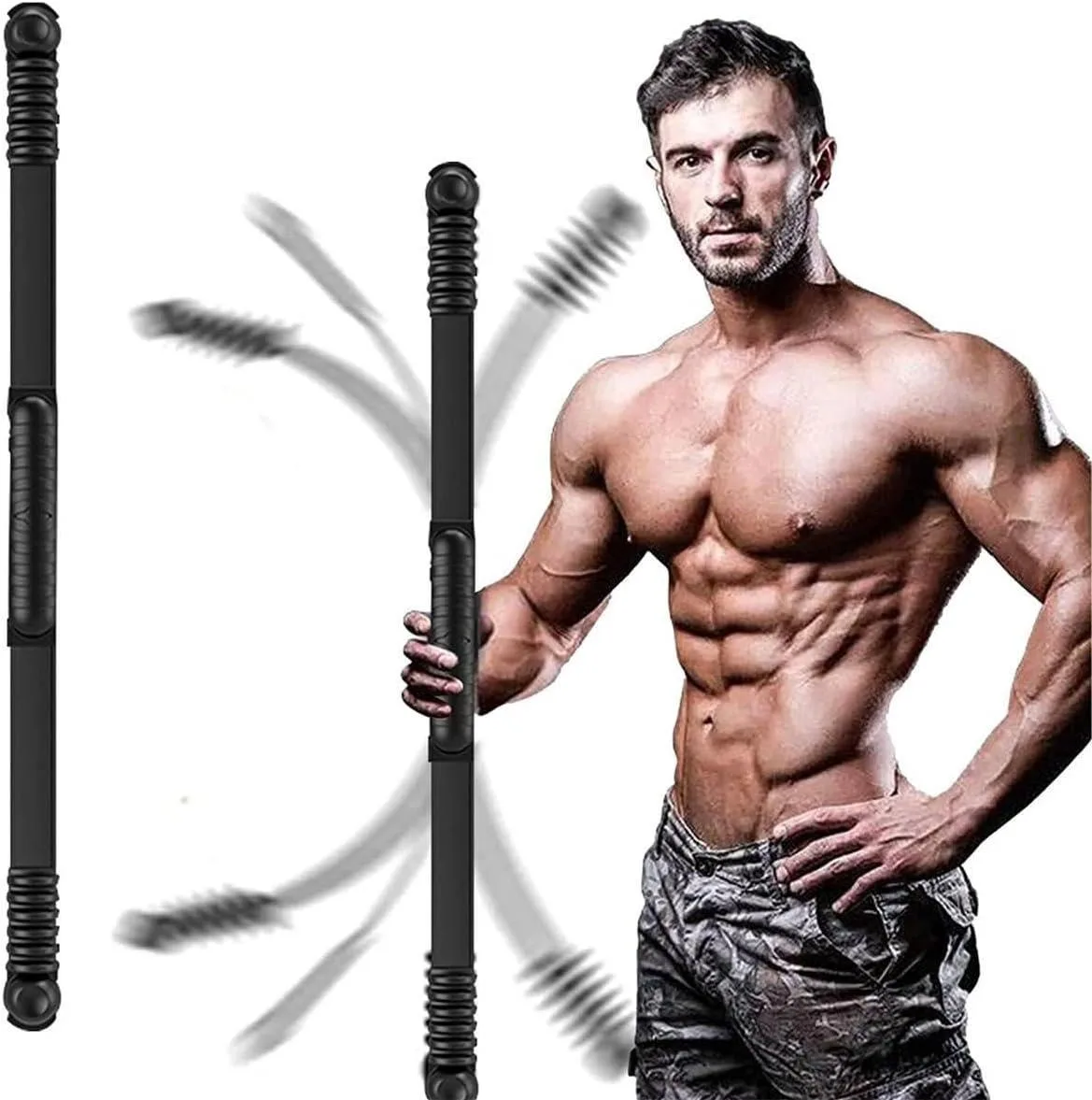 A short flexible exercise bar with padded grip and enlarged ends