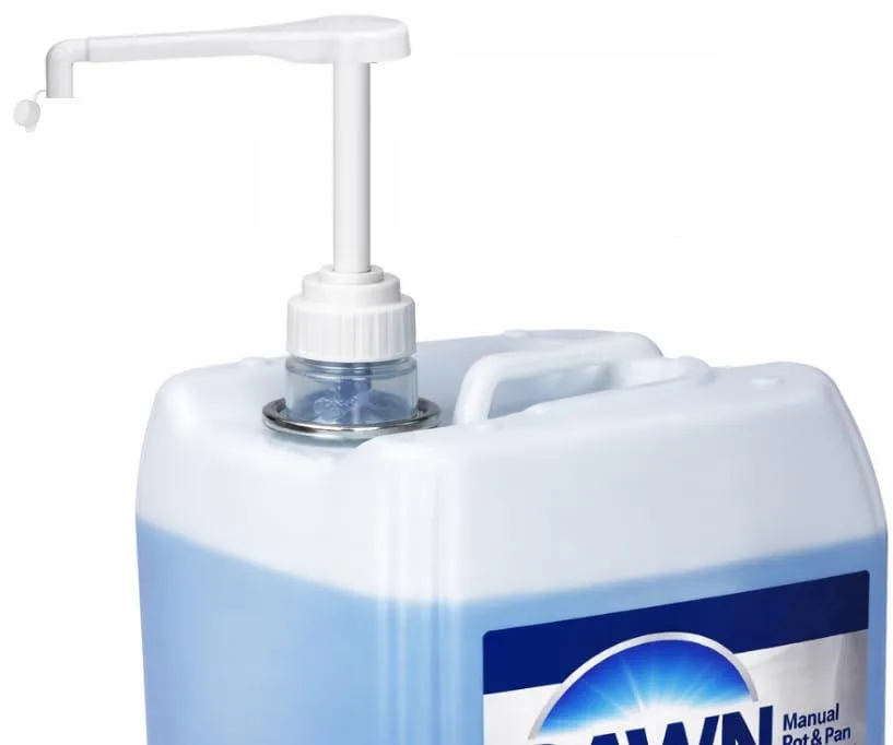 Twelve white plastic pump dispensers with caps for five-gallon buckets