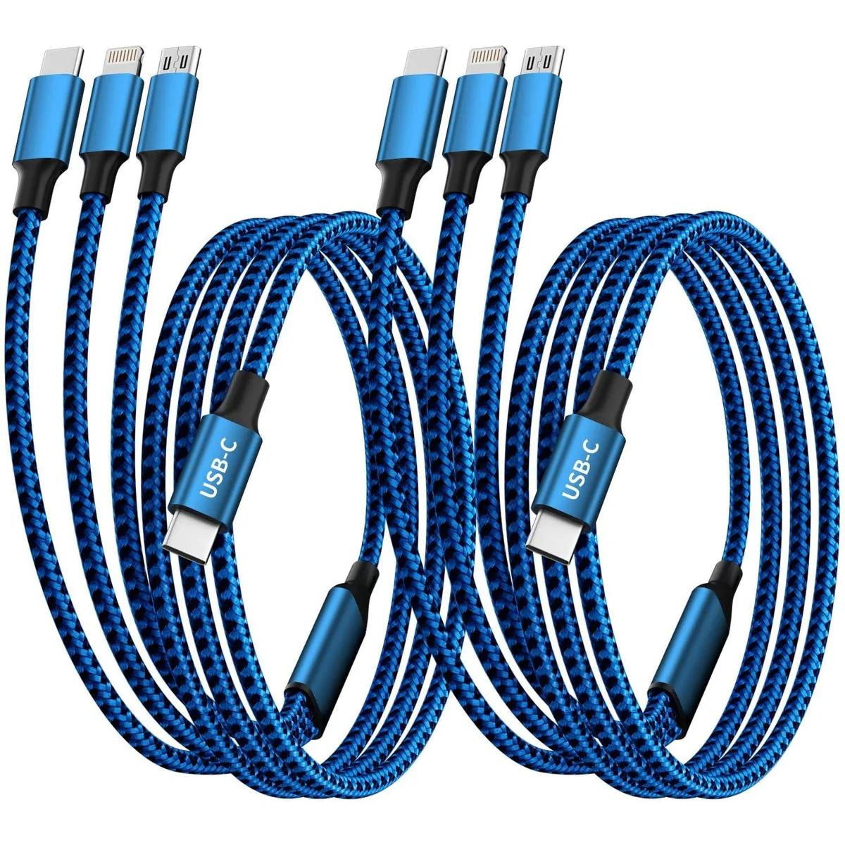  IDISON C3IN1Black&amp;Blue-1205 3-in-1 Lightning Cable 2-Pack 1.2m Blue — product photo