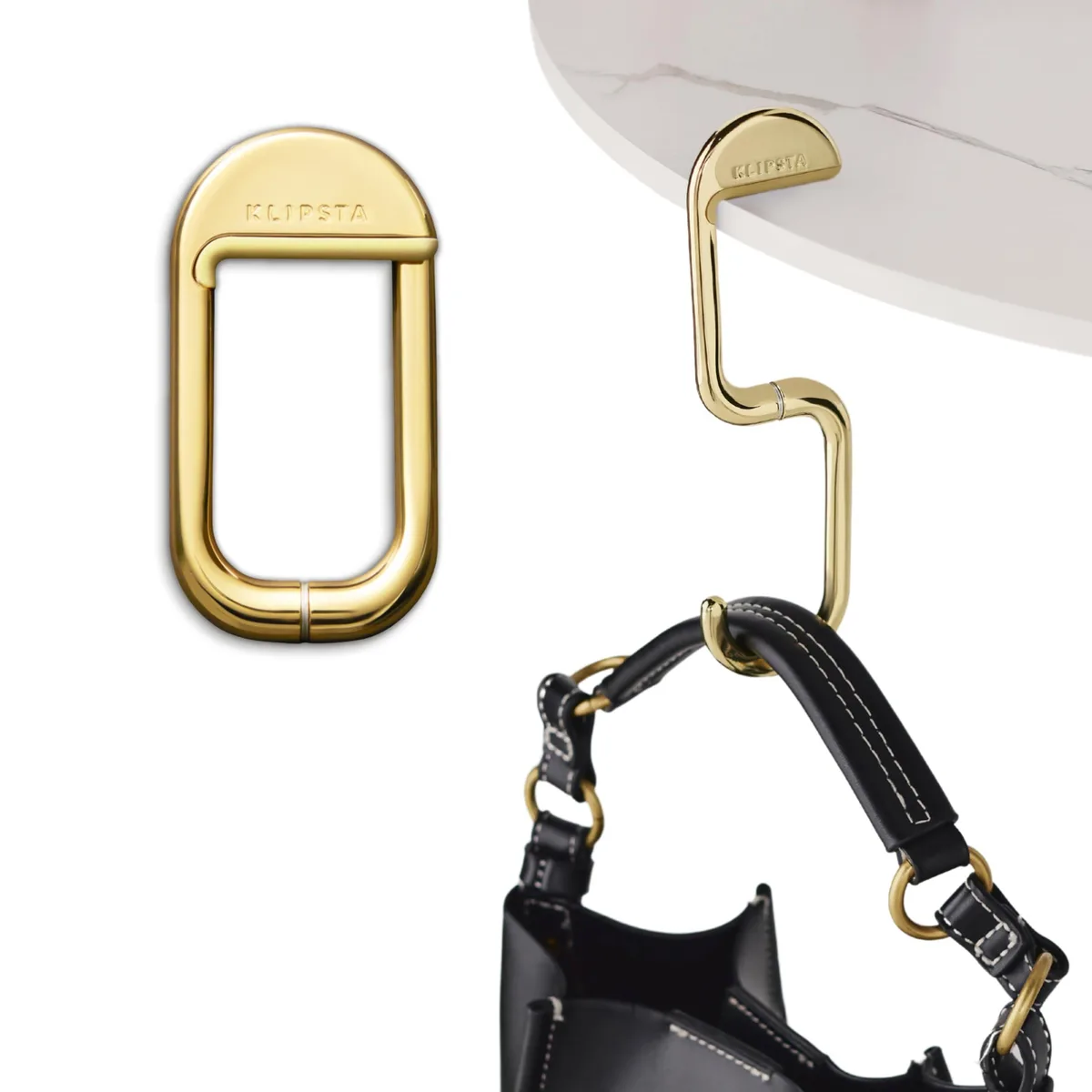 Gold folding bag hook with magnetic closure, 3.15 inches closed, 6.3 inches open