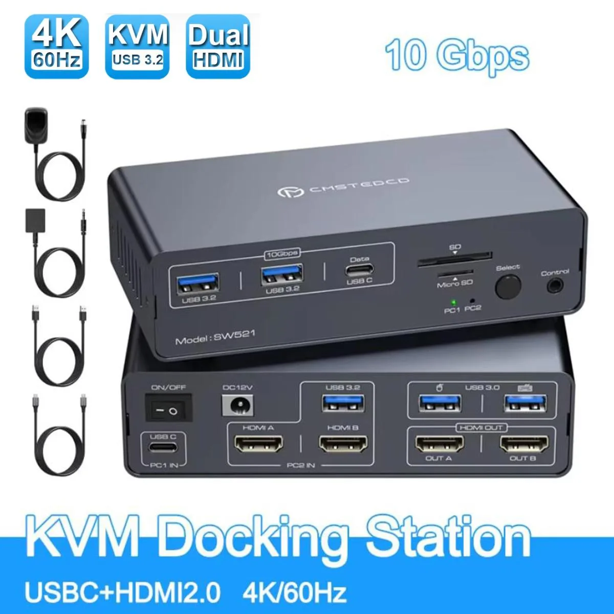 SMA SMA SW521 KVM Switch 13-in-1 Dock 4K@60Hz 2 HDMI 2.0 USB 10Gbps — product photo