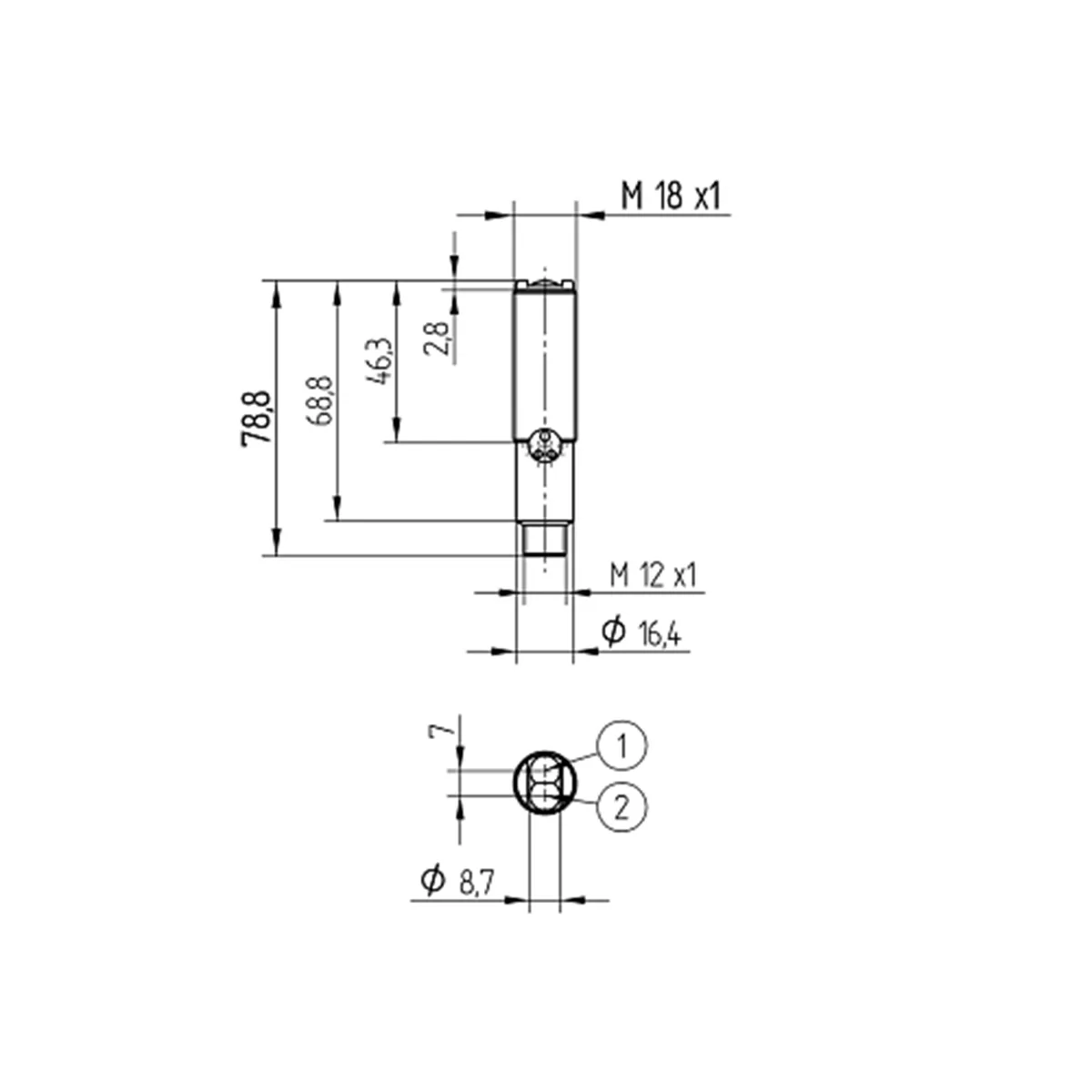 Compact red stainless steel sensor with M12 connector