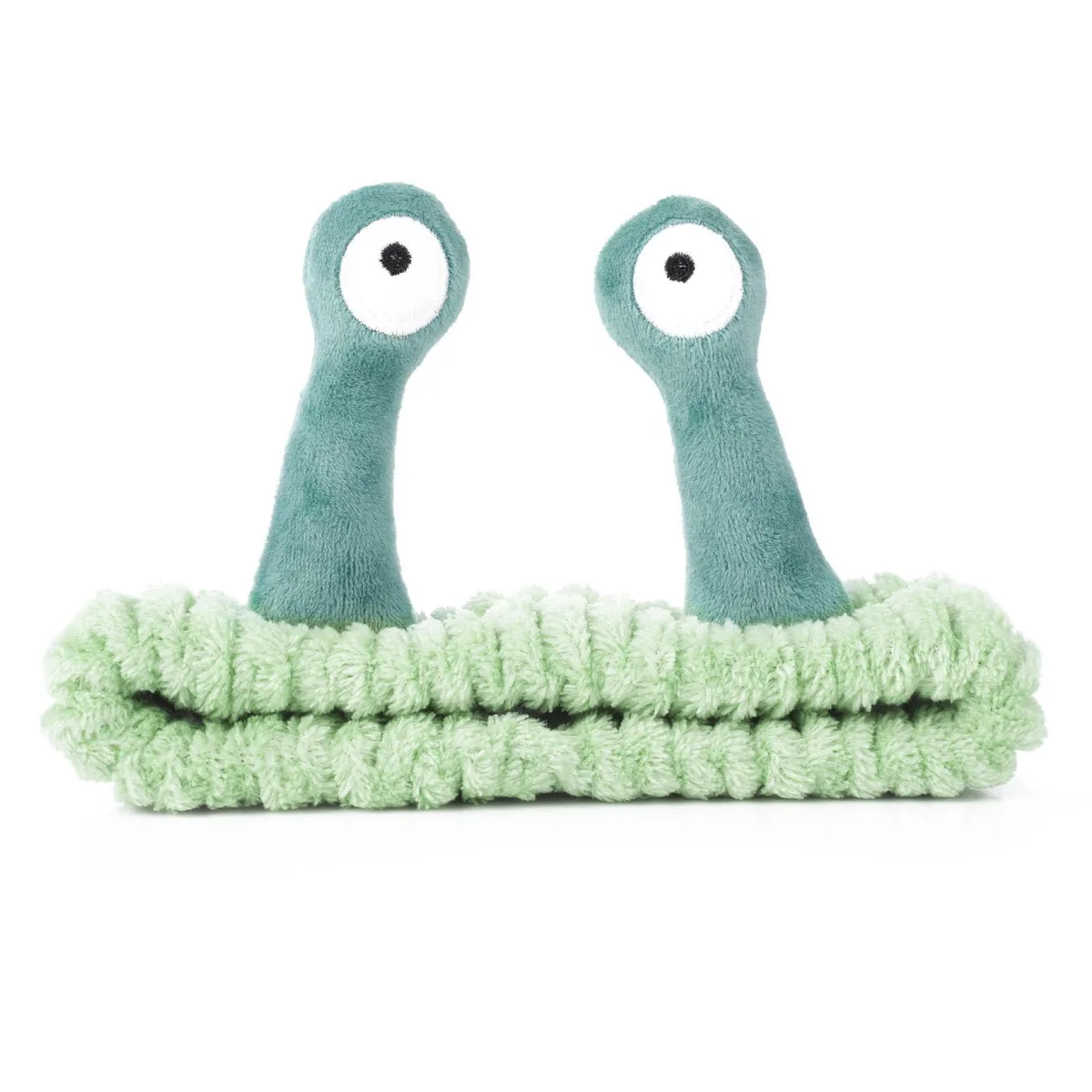 Fruit-green coral-fleece headband with palm and snail design, stretch loop form
