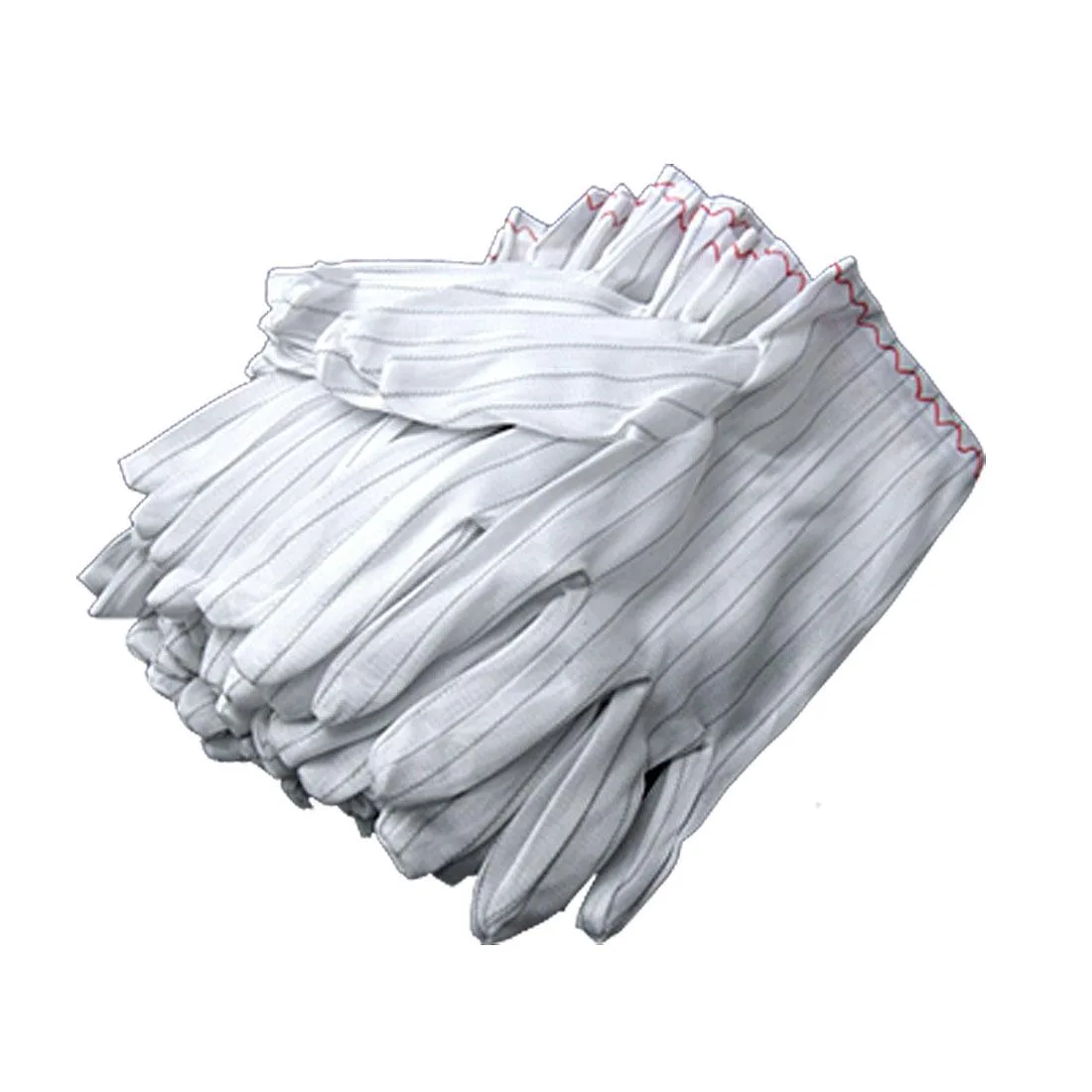 White anti-static gloves, pack of 20, lightweight polyester fabric with stripe pattern