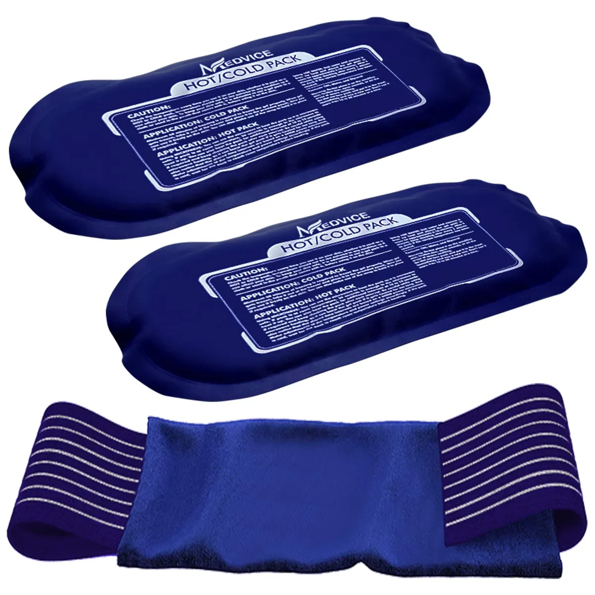 Three black gel packs with a long adjustable strap