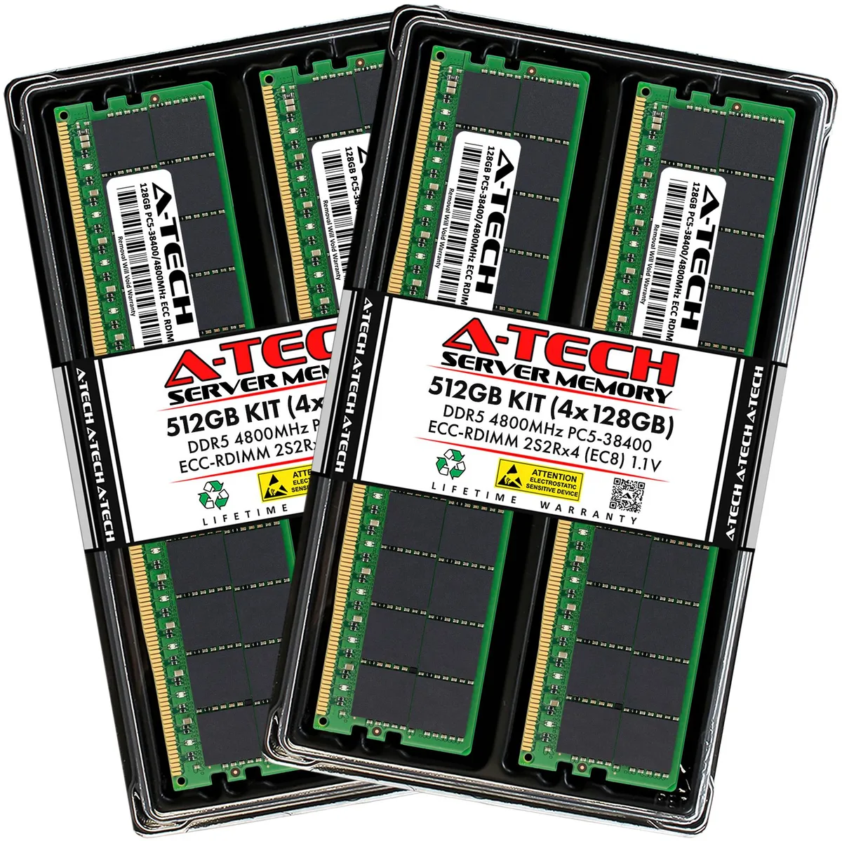 A-Tech A-Tech 512GB (4x128GB) DDR5 4800 EC8 RDIMM 2S2Rx4 3DS Server RAM — product photo