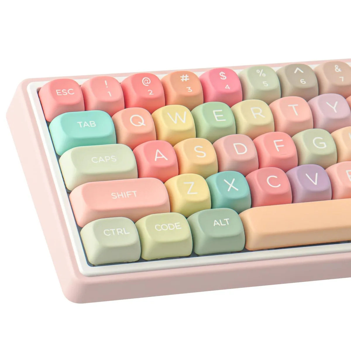 Set of 126 rainbow PBT keycaps in MOA profile with matte finish