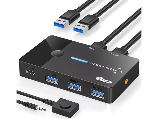 LORDWORLD LORDWORLD USB 3.0 Switch 2 Computers 4 Ports USB-C A Desktop Controller — product photo
