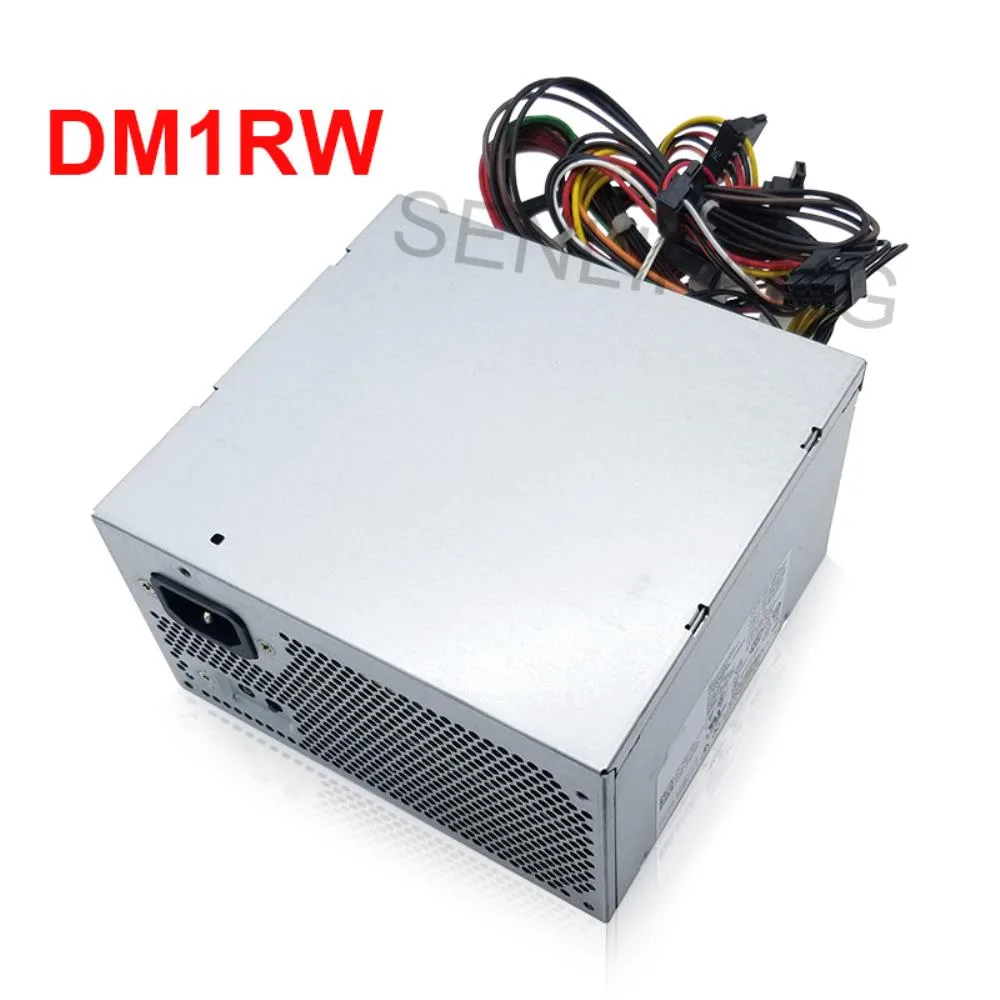 Black rectangular power supply unit with gold certification label and cable bundle