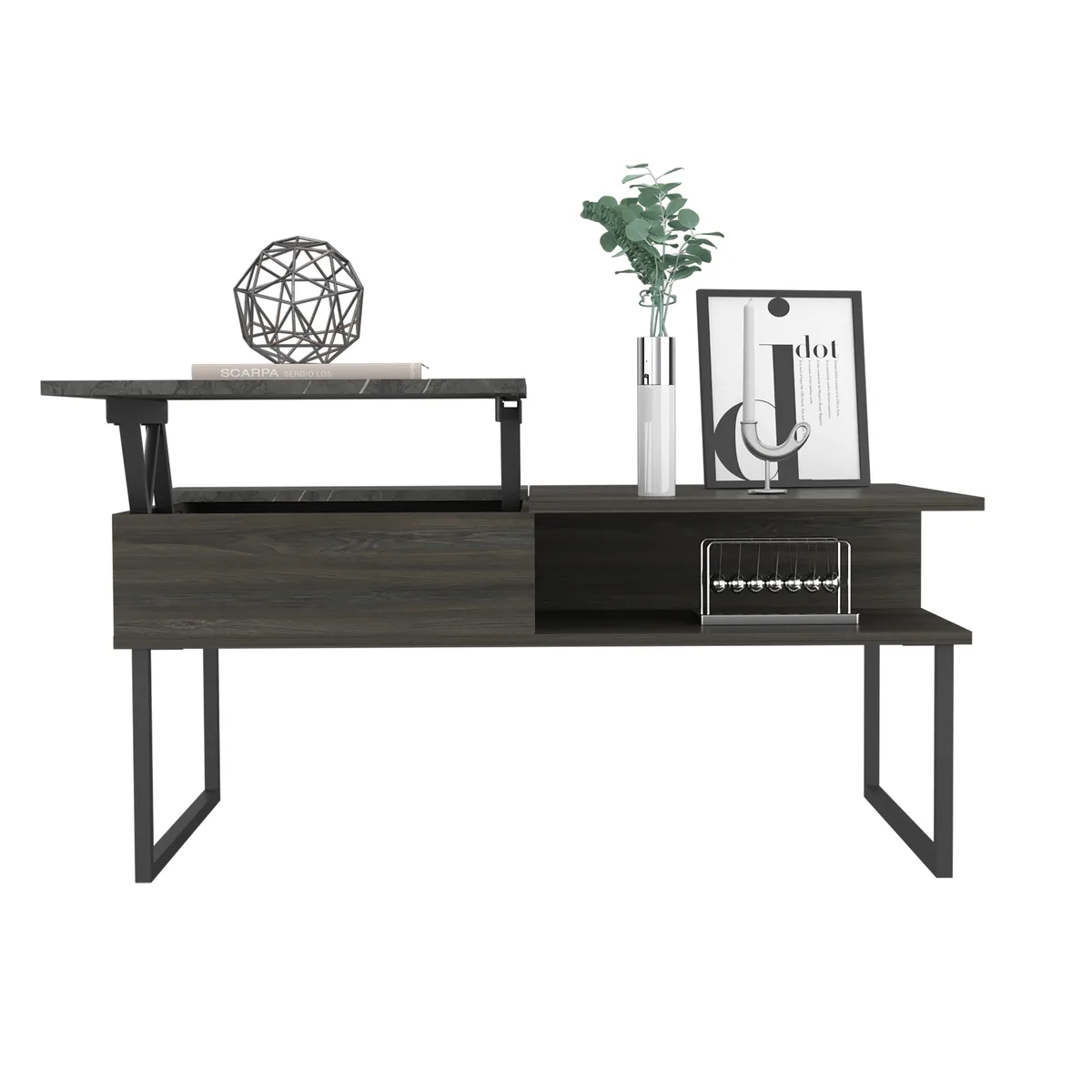 FM FURNITURE FM FURNITURE Dayton Lift Top Coffee Table Carbon Onix 3 Cabinets 41.3W 25.9D 17.9H — product photo