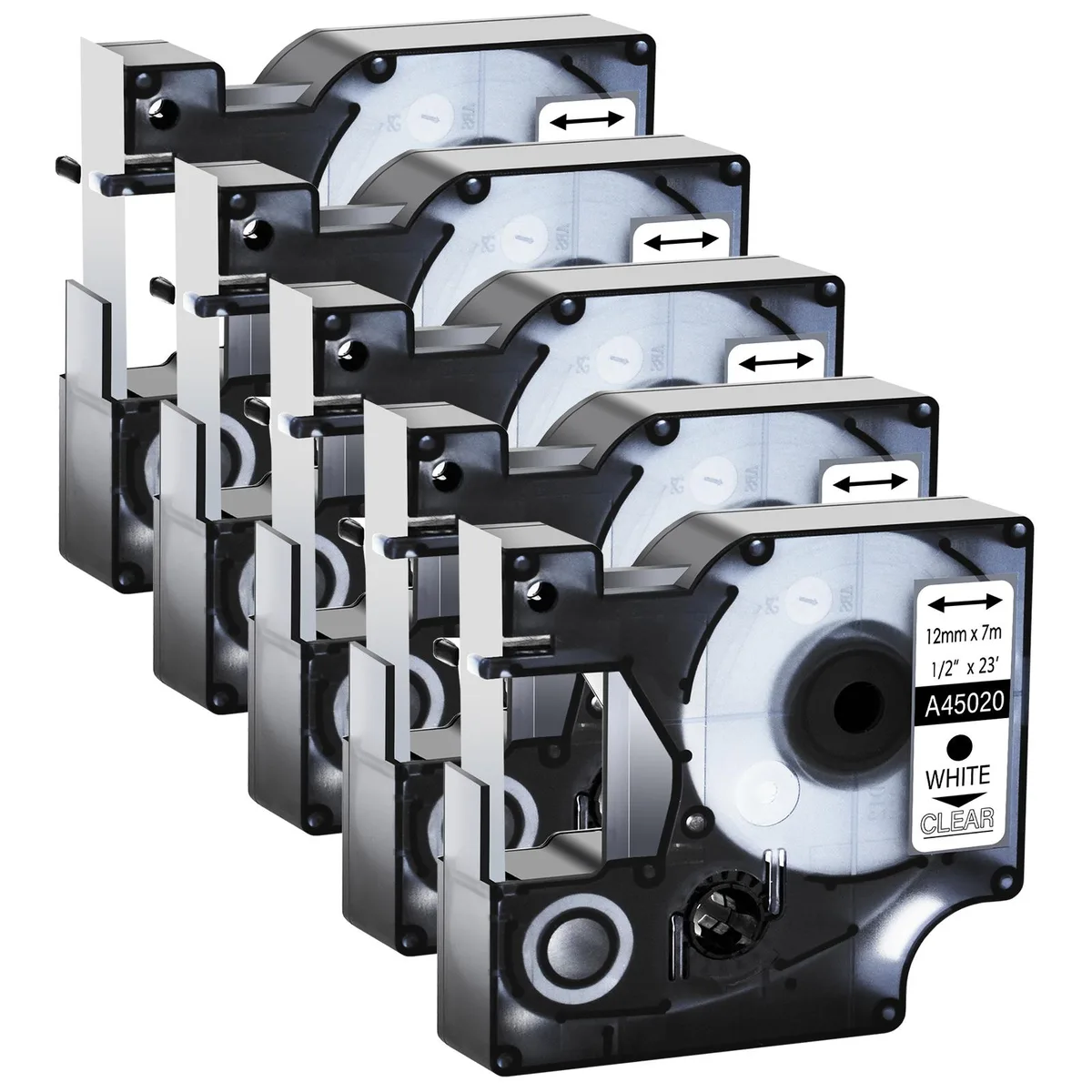 GREENCYCLE GREENCYCLE D1 Label Tape 5 Pack White on Clear 12mm 23ft — product photo