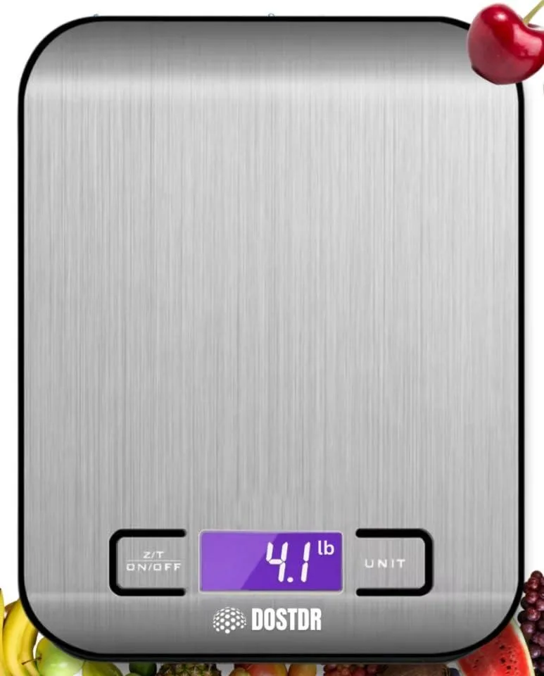 Compact yellow digital kitchen scale with stainless steel platform and LCD display