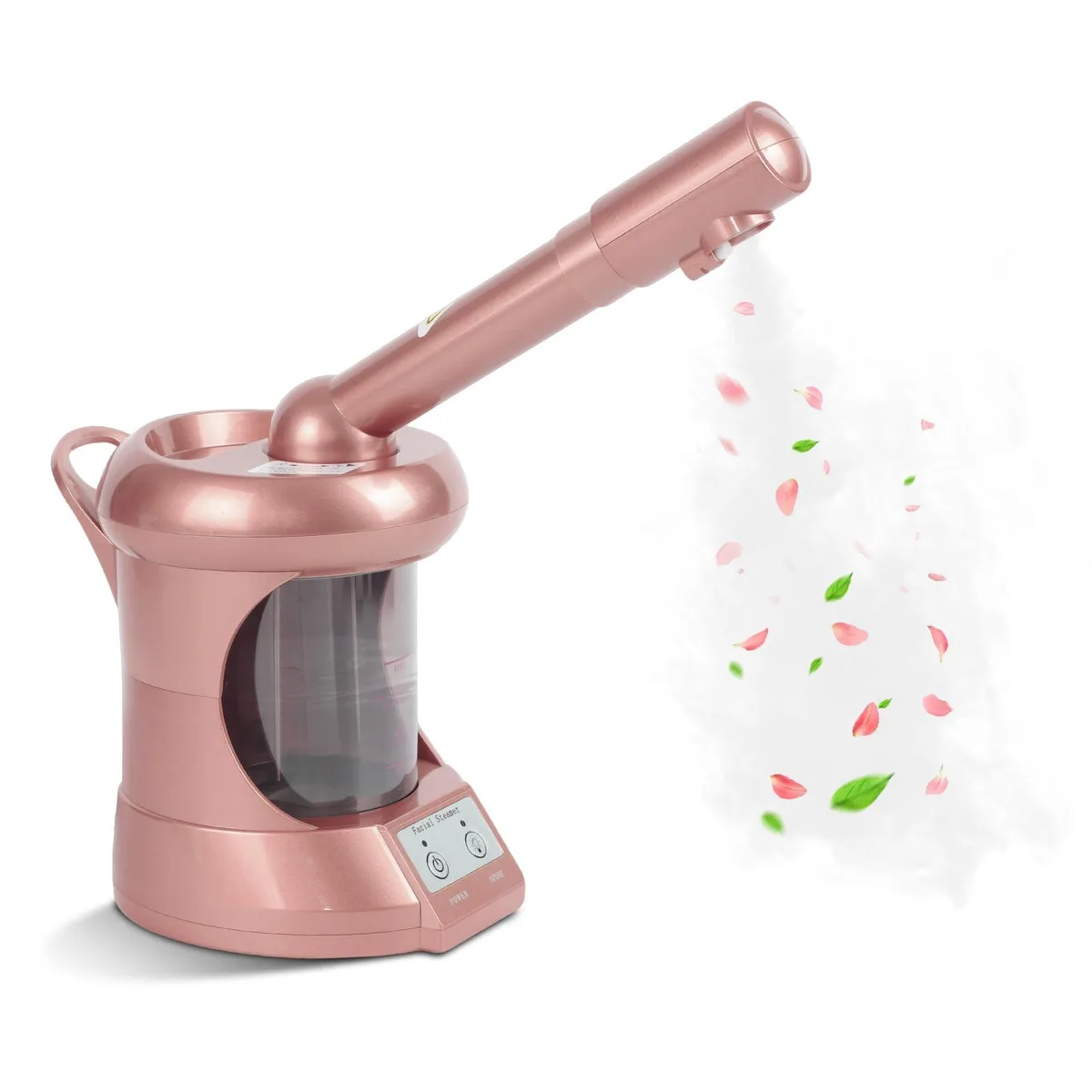 Black tabletop facial steamer with extendable nozzle and 300ml water tank