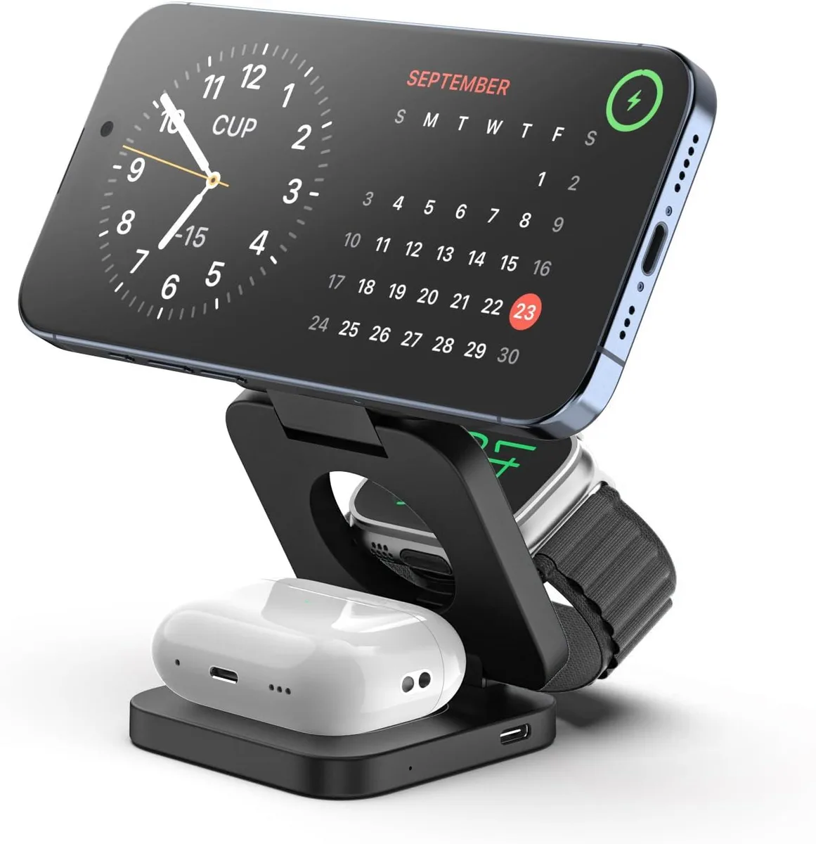 Aluratek Aluratek 3-in-1 Magnetic Foldable Wireless Charger Black — product photo