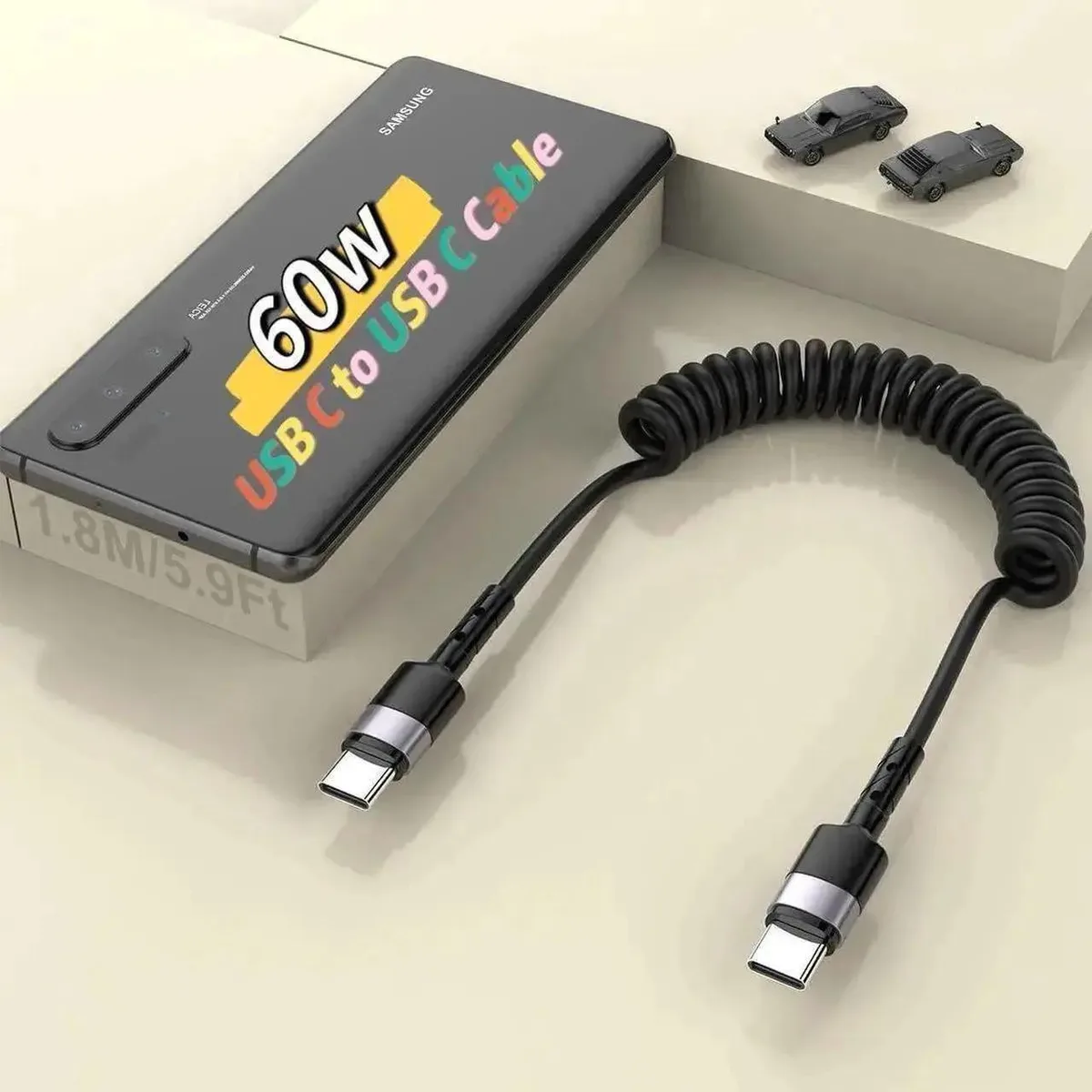 SMUGDESK SMUGDESK 60W PD Coiled USB-C to USB-C Cable 6FT — product photo